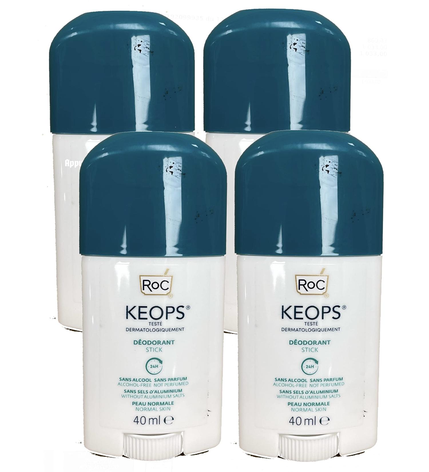 RoC - Keops Deodorant Stick - Fragrance Free - Alcohol Free - Reduces Excessive Sweating - Pack of 4 x 40 ml - Buy Online on GoSupps.com