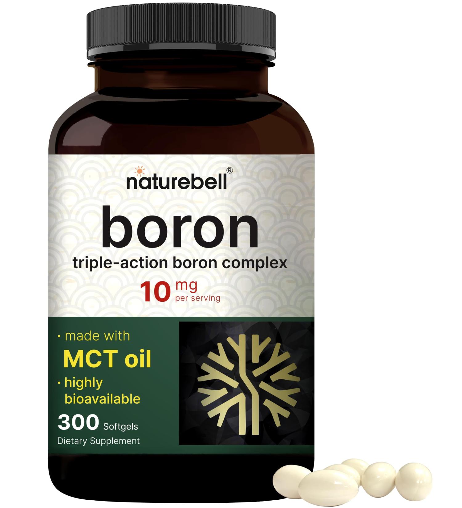 Boron 10mg 300 Softgels with MCT Oil | High Absorption | Triple Action Boron Supplement for Men & Women | Glycinate Citrate & Aspartate Complex | Trace Minerals for Hormone Bone & Joint Support - Buy Online on GoSupps.com