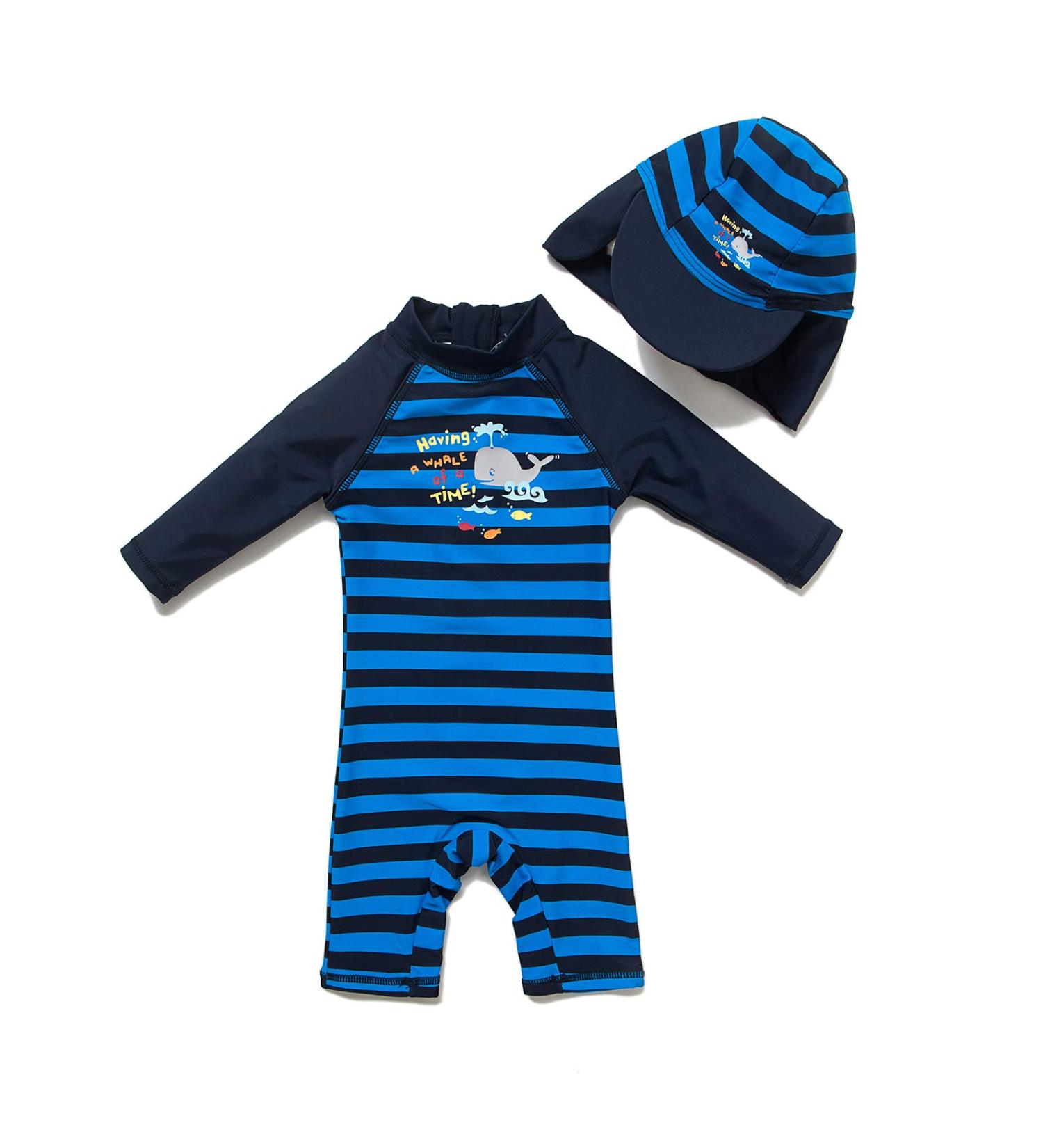 BONVERANO Baby Boys Long-Sleeve Swimsuit | UPF 50+ Sun Protection | Whale | 18-24 Months - Buy Online on GoSupps.com