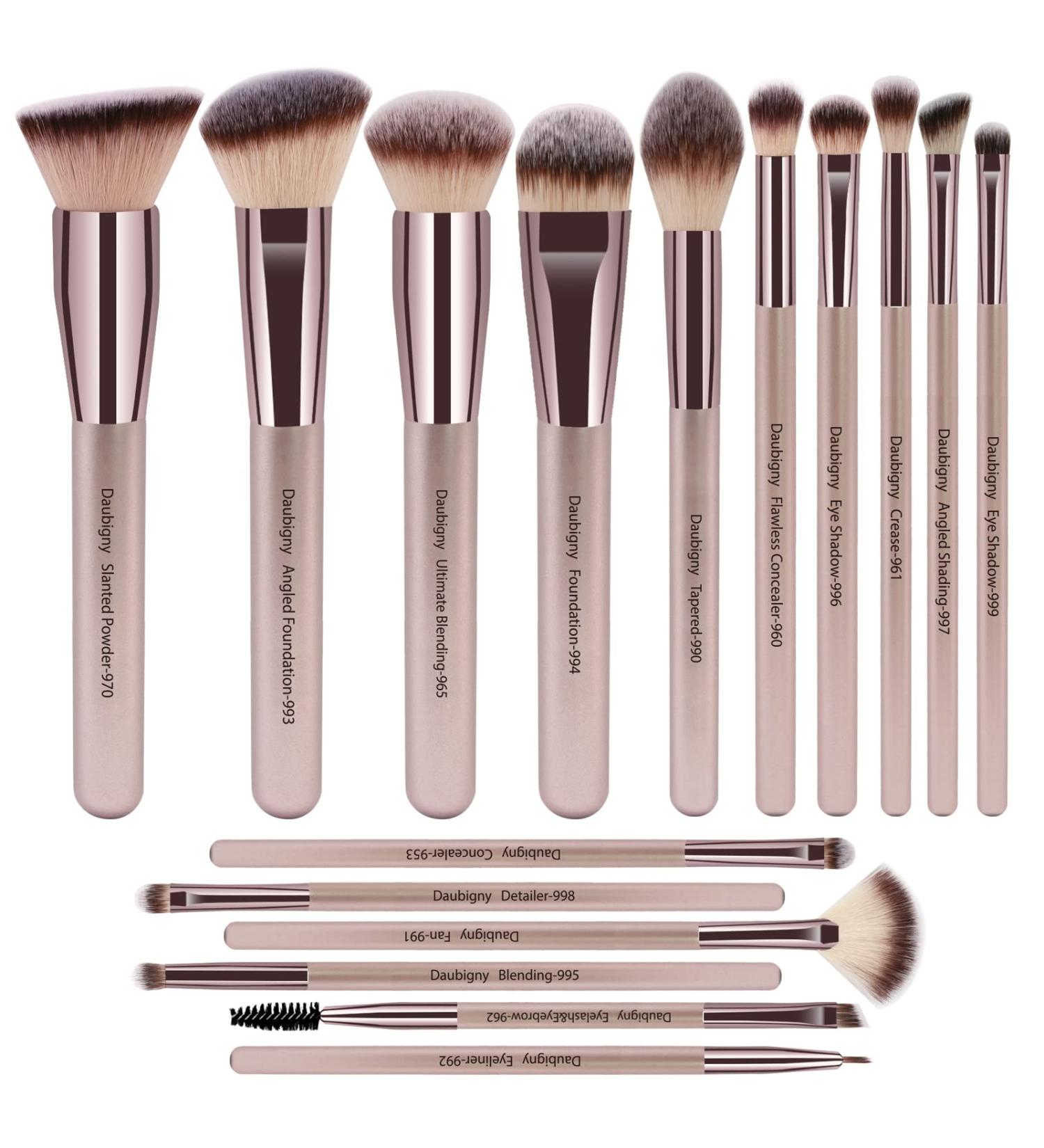 Daubigny 16Pcs Premium Synthetic Makeup Brush Set - Professional Brushes for Foundation, Powder, Concealers, Eye shadows, and Blush in Champagne Gold - Buy Online on GoSupps.com