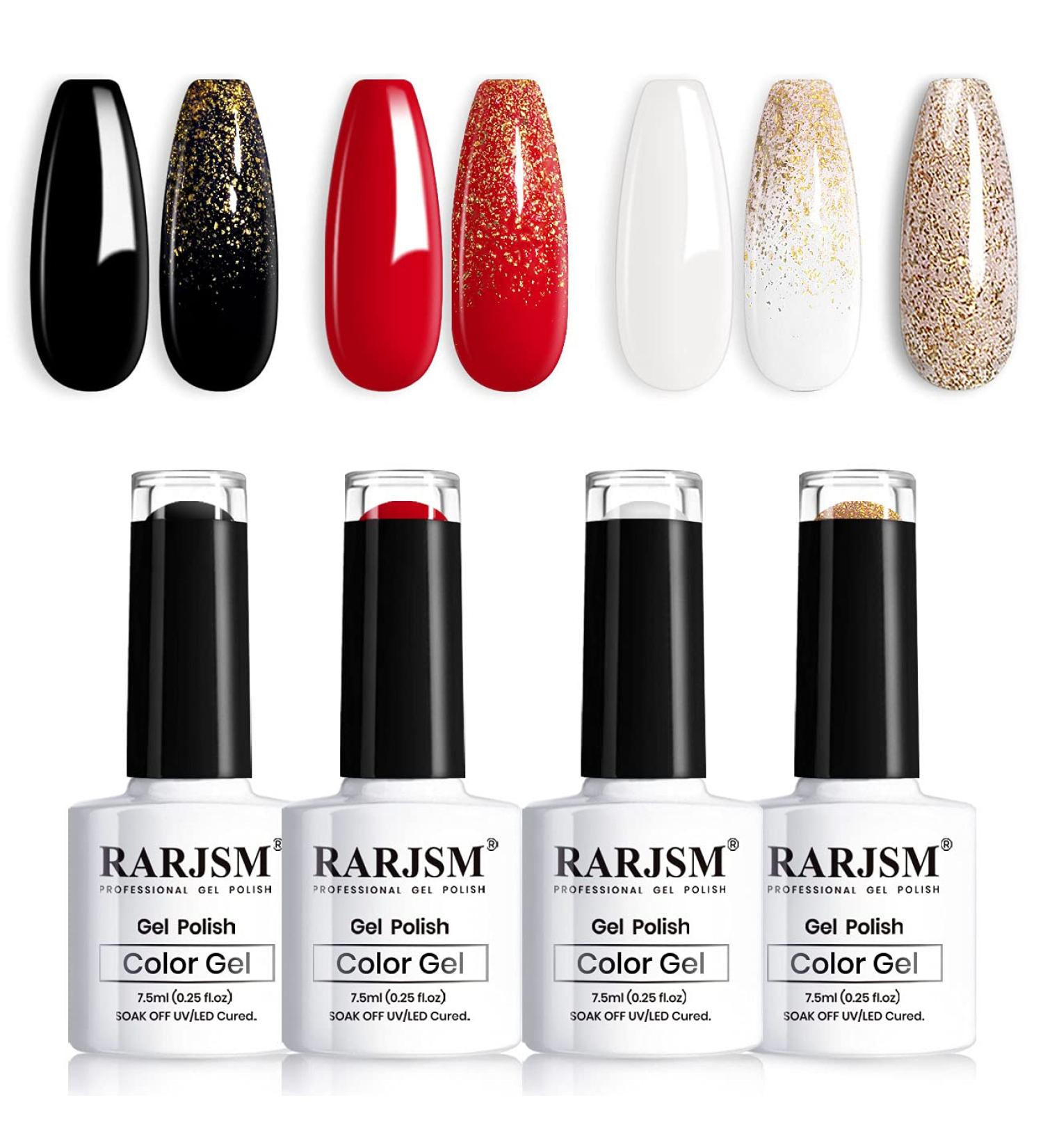 Gorgeous Foil Nail Polish Set - 4Pcs Glitter Gel Black, Milky White, Red Sequins Polish for Stunning Nail Decorations at Home - UV LED Lamp Required - Buy Online on GoSupps.com
