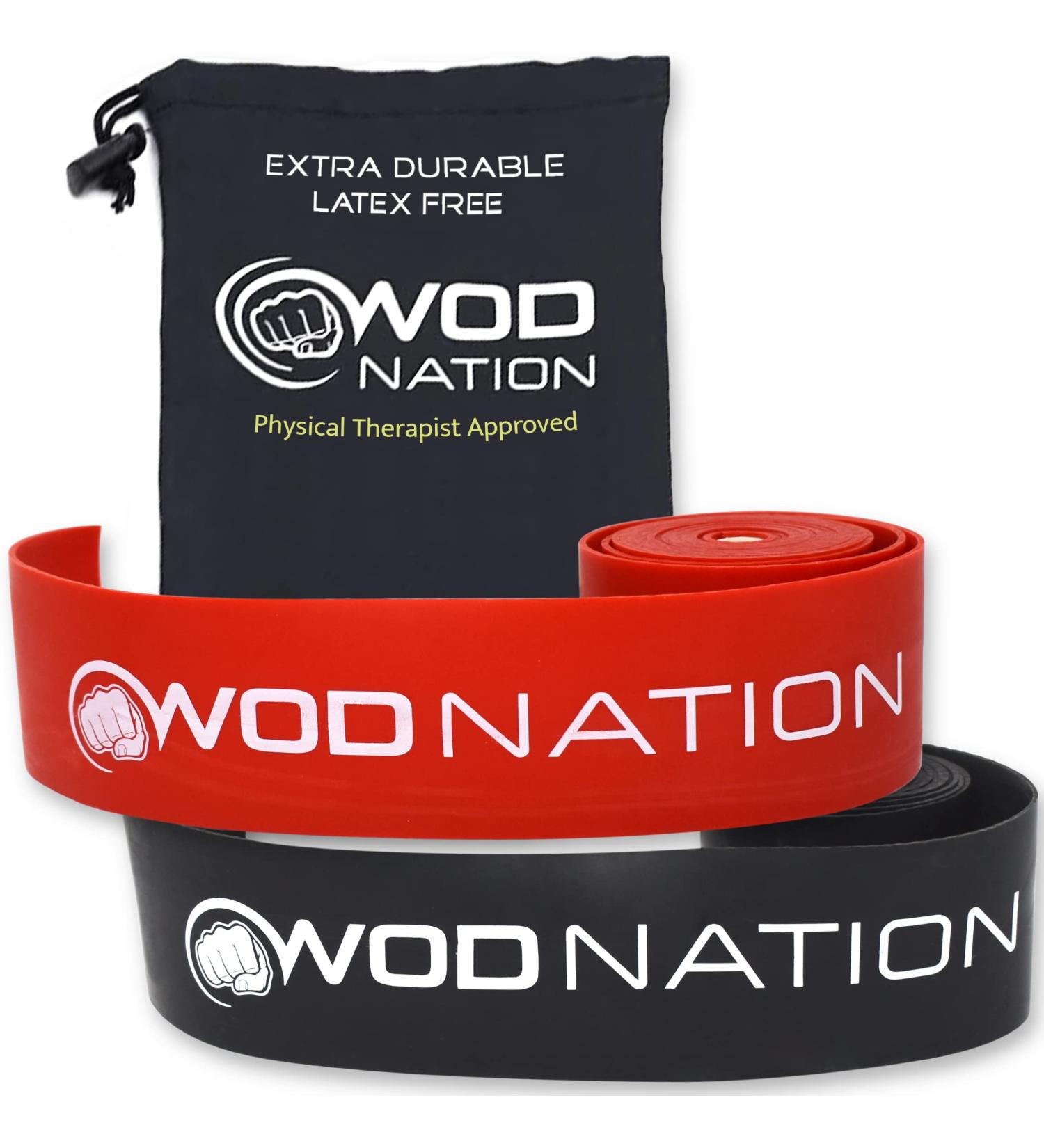 WOD Nation Muscle Floss Bands 2-Pack - Black & Red Pair for Increasing Mobility & Muscle Recovery - Medium & Heavy Strength - Includes Carrying Case - Ideal for Crossfit & Cross Training - Buy Online on GoSupps.com