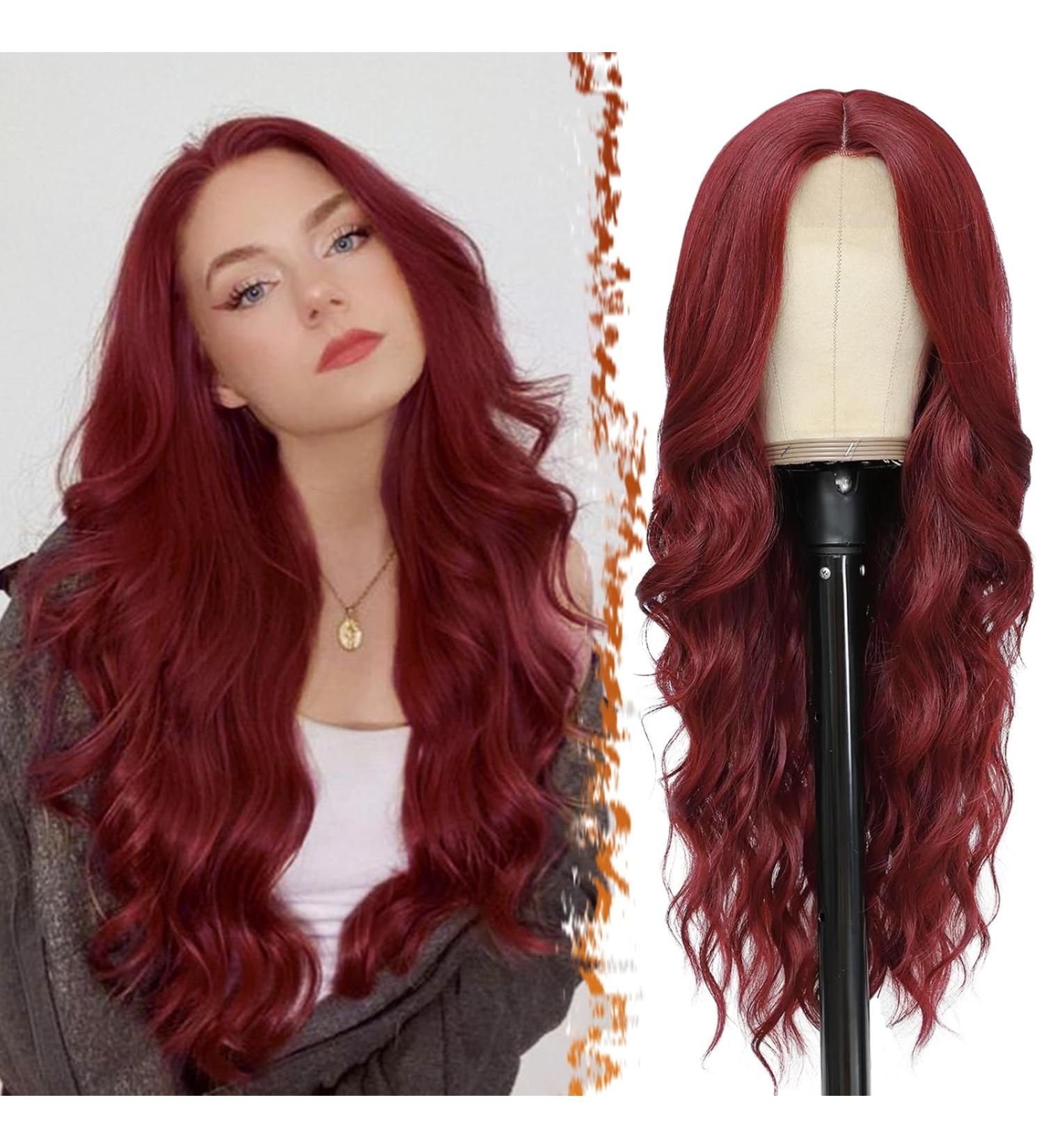 Buy BARSDAR Long Wavy Red Wig - 66cm Middle Parting Curly Lace Front - Heat-Resistant Synthetic Hair for Women | Perfect for Daily Party Cosplay & Halloween - Buy Online on GoSupps.com
