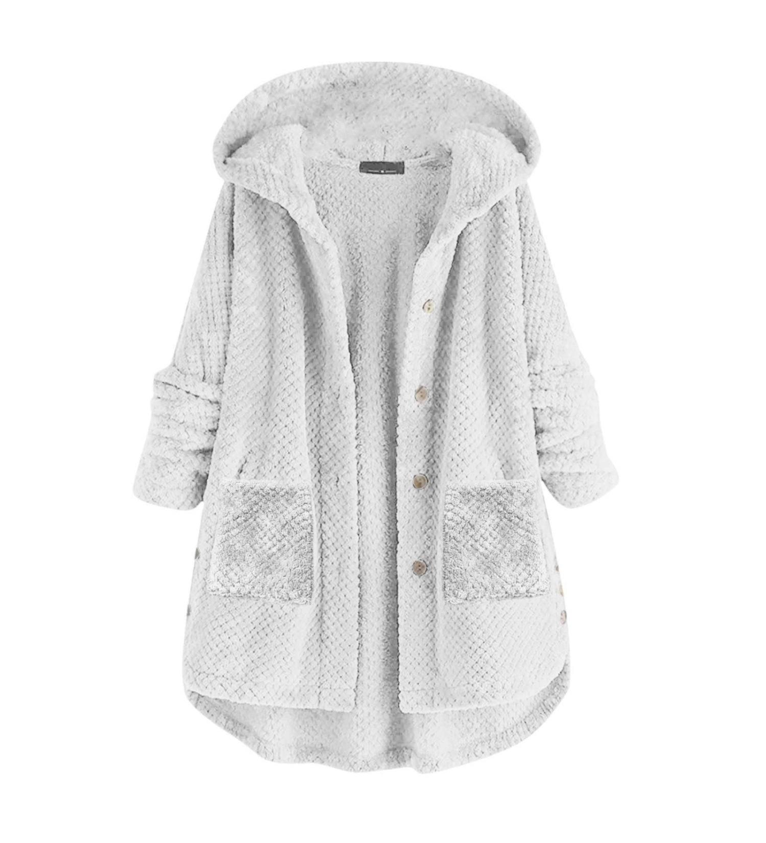 Hanxiulin Oversized Winter Coat for Women - Plush Hoodie Jacket Long Warm Outdoor Premium Jacket in White - Buy Online on GoSupps.com