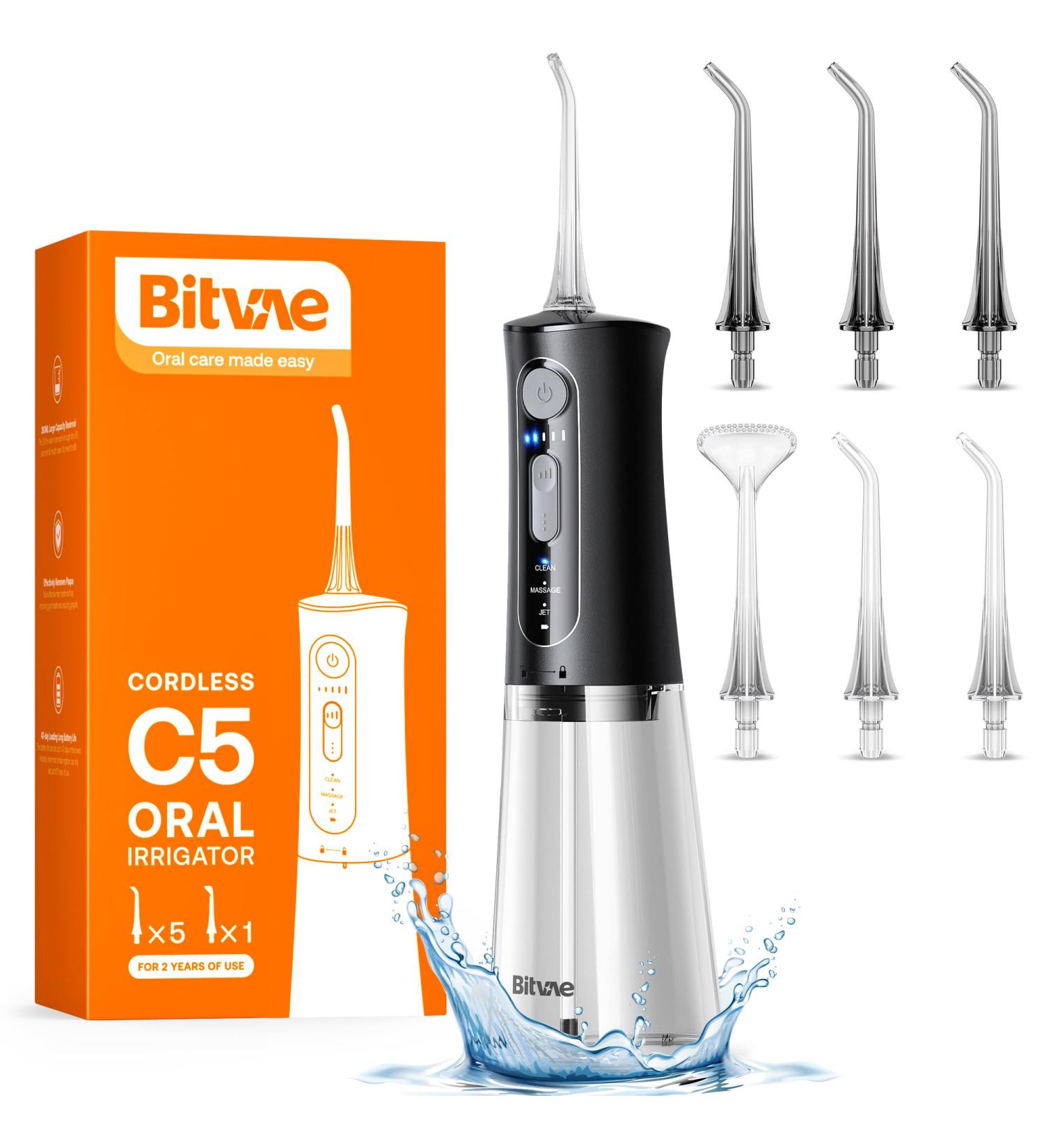Mouth Shower Wireless | Bitvae Electrical Tooth Cleaner - 3 Modes 5 Intensities 6 Jet Tips | Portable Oral Shower for Effective Teeth Cleaning (Black) - International Shipping Available - Buy Online on GoSupps.com