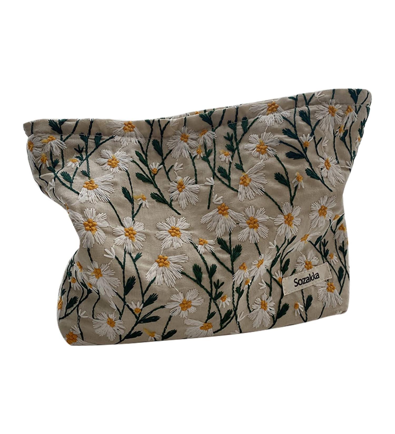 Fairnull Large Capacity Makeup Bag for Girls | 3D Embroidery Art Design | Spring Pencil Case & Travel Organizer - Buy Online on GoSupps.com
