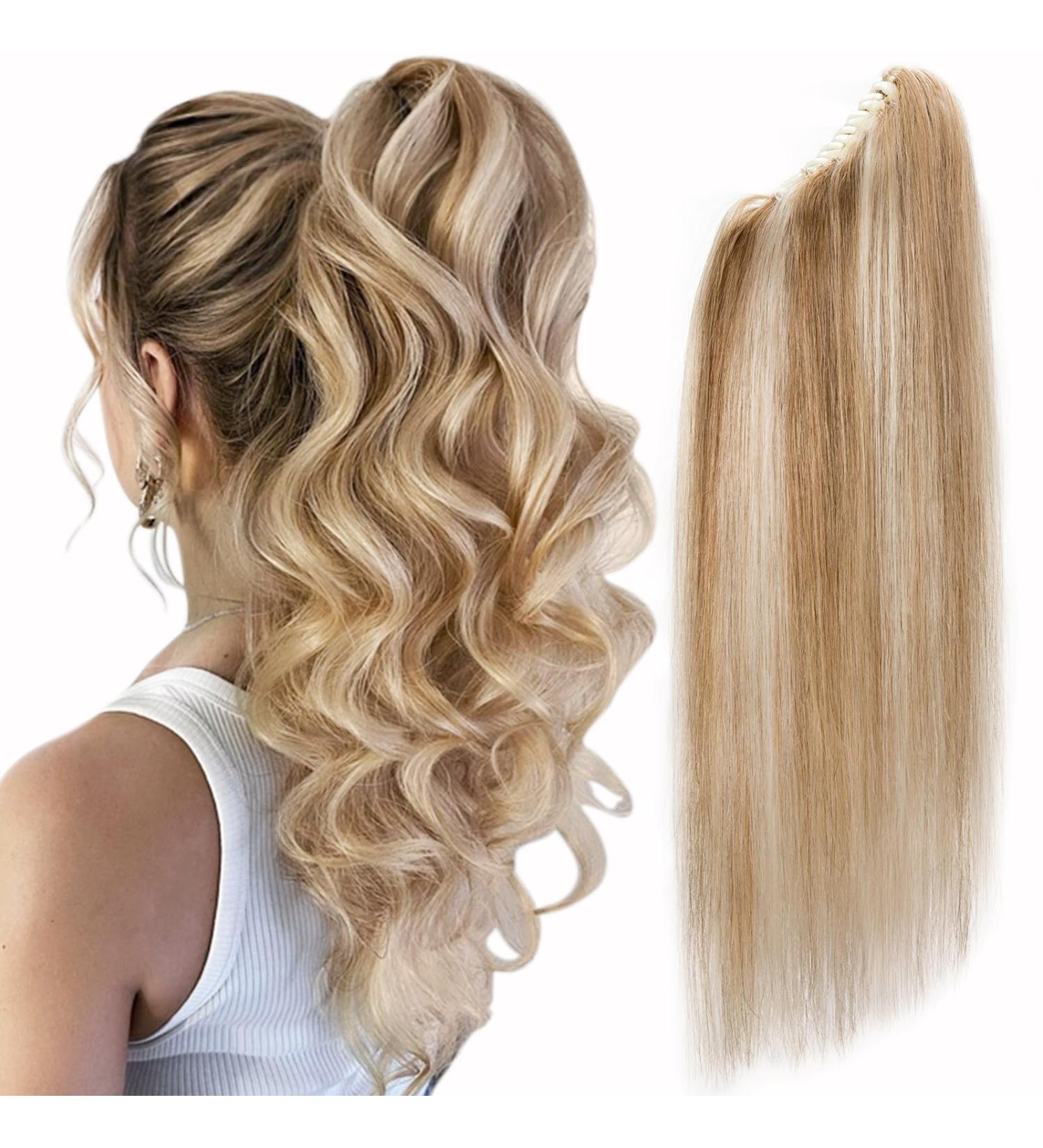 SEGOHAIR Claw Clip Ponytail Hair Extensions Human Hair 14 Inch Ponytail Extension Natural Real Hair Straight Remy Hair Extensions-Medium Golden Brown with Bleach Blonde(115g) 14INCH 12P613Medium Golden Brown with Bleach Blonde - Buy Online on GoSupps.com