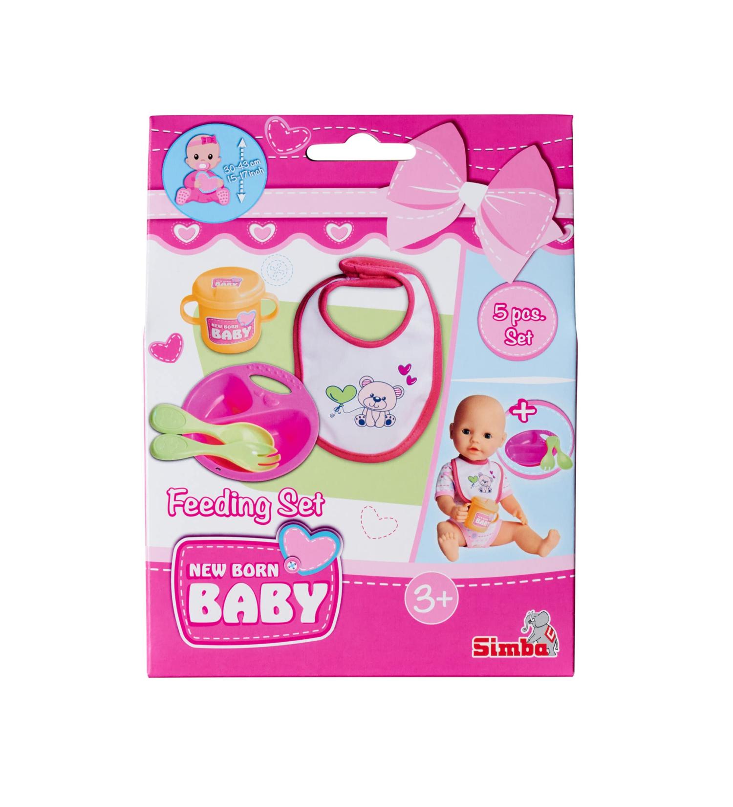 Simba 105560016 New Born Baby Feeding Set - 5 Piece Doll Accessories for 30-43cm Dolls | Plates Spoons Fork Bibs & Cups | Perfect for Ages 3+ - Buy Online on GoSupps.com