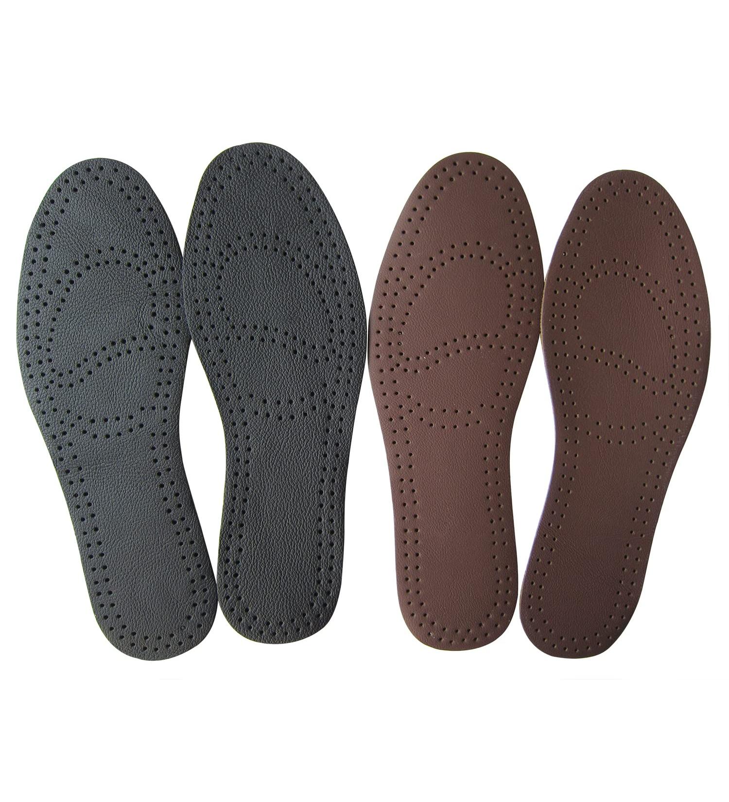 Brown Leather Insoles for Men | Thin Shoe Inserts for Dress Shoes & Sneakers | 2 Pairs - Black & Brown - Buy Online on GoSupps.com