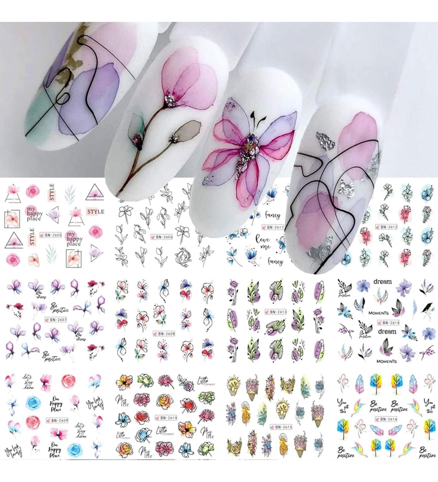 Ruziister 12-Piece Geometry Line Blum-Leaf Nail Art Stickers | Colorful Water Transfer & Graffiti Nail Design Decor - Buy Online on GoSupps.com