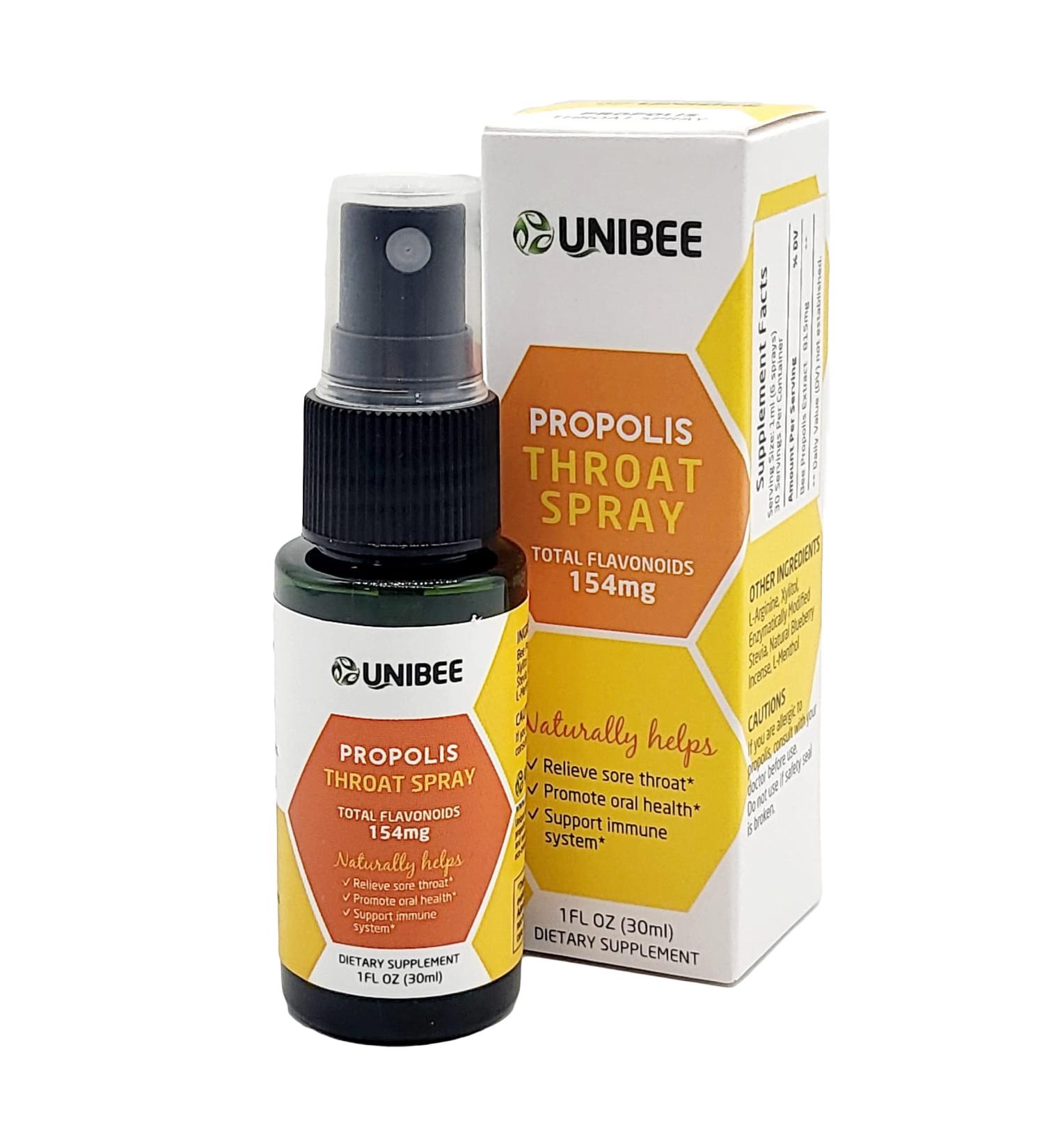 UNIBEE Propolis Throat Spray - Total Flavonoids 154mg - Sore Throat Relief & Oral Health Promotion - Natural Immune Support - Alcohol-Free & Water-Soluble - Buy Online on GoSupps.com