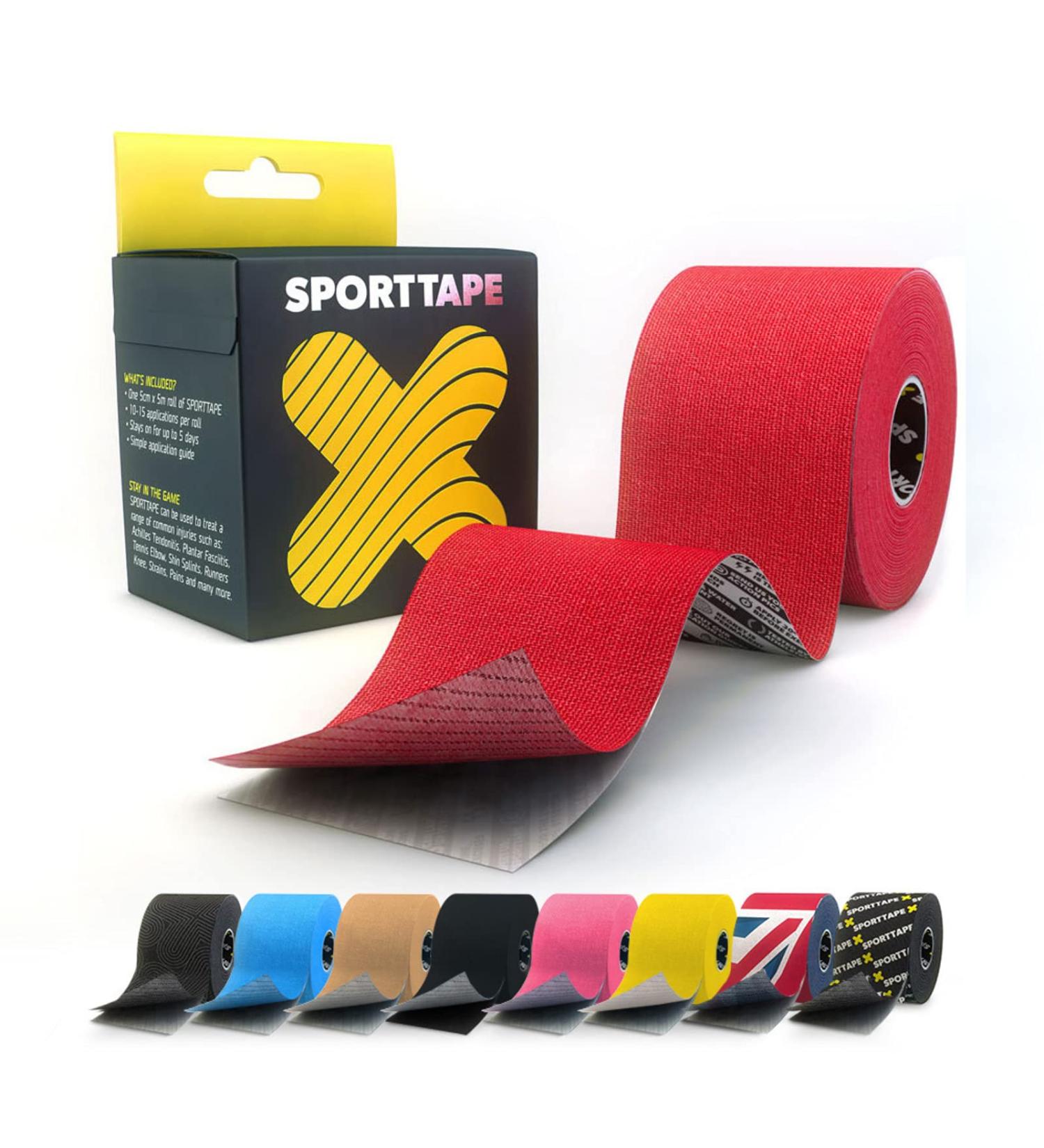 SORTTAPE Extra Sticky Kinesiology Tape 5cm x 5m - Red | Hypoallergenic & Waterproof | Support for Muscle Injury | Single Roll - Buy Online on GoSupps.com
