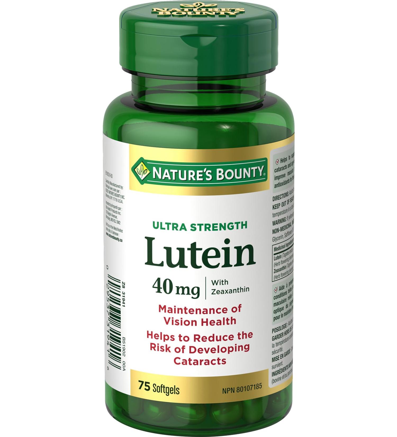 Nature's Bounty Ultra Strength Lutein 40mg with Zeaxanthin Eye Health Supplements Support Vision Health 75 Softgels - Buy Online on GoSupps.com