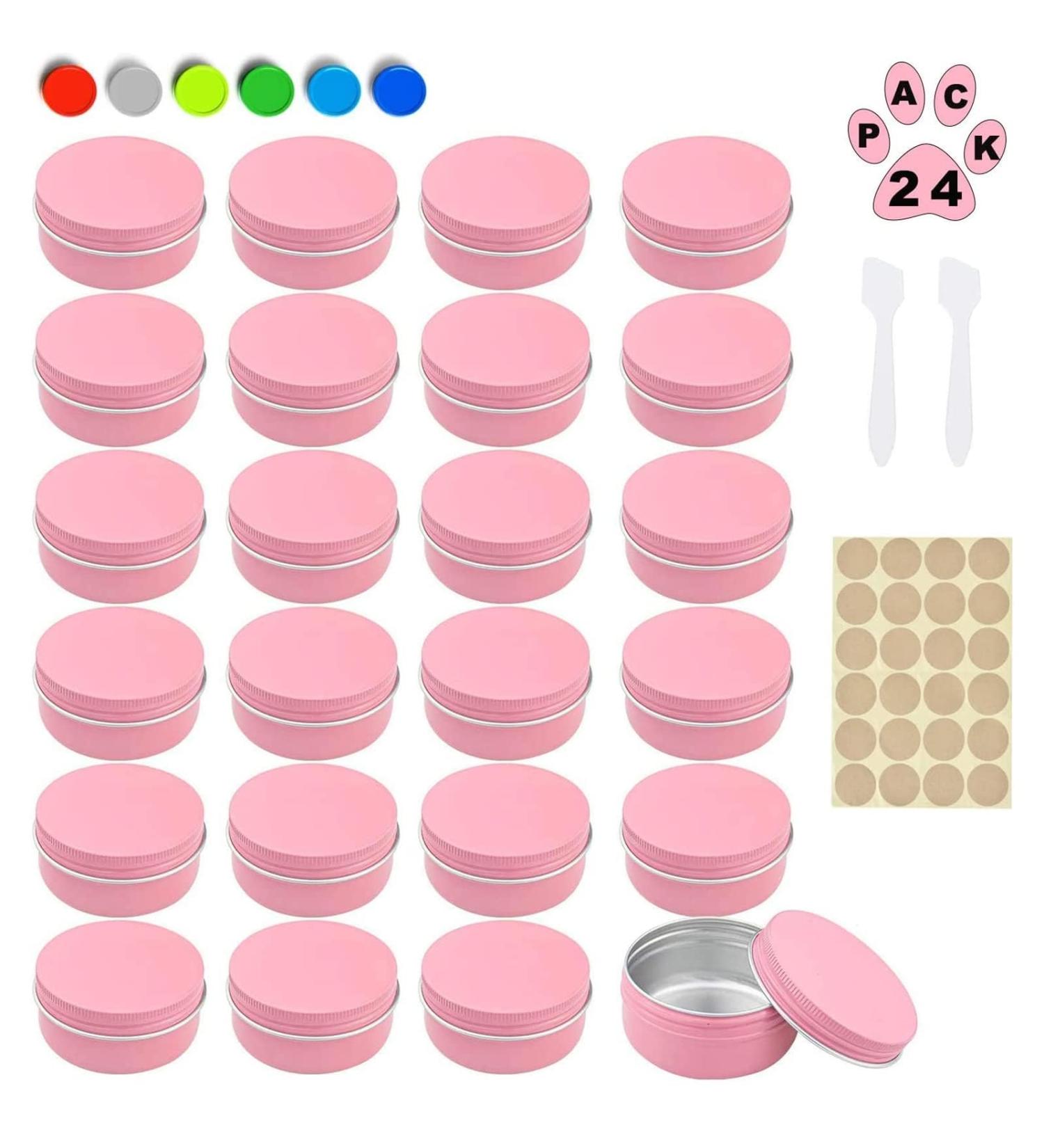 24 Pink Aluminum Jars - Empty Cosmetic Cans for Lip Balm Lotion Cream & Mini Candles - Versatile Travel Trip Containers - Buy Online on GoSupps.com