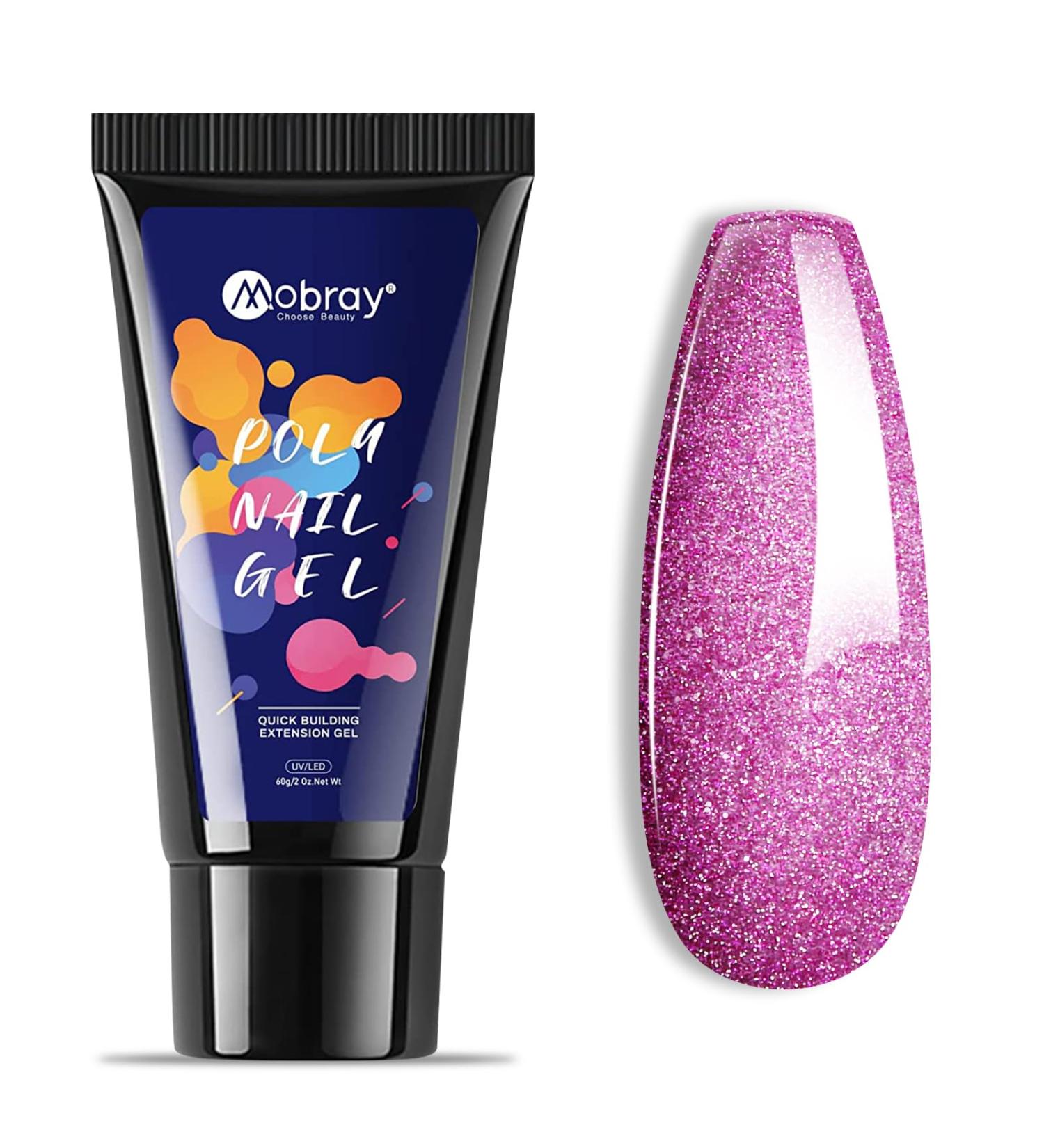 Mobray Poly Nail Gel Purple Glitter 60ML - Grape Purple Extension Gel for Natural Acrylic Nails - Builder & Thickening Nail Art with Glitter Effect - Buy Online on GoSupps.com