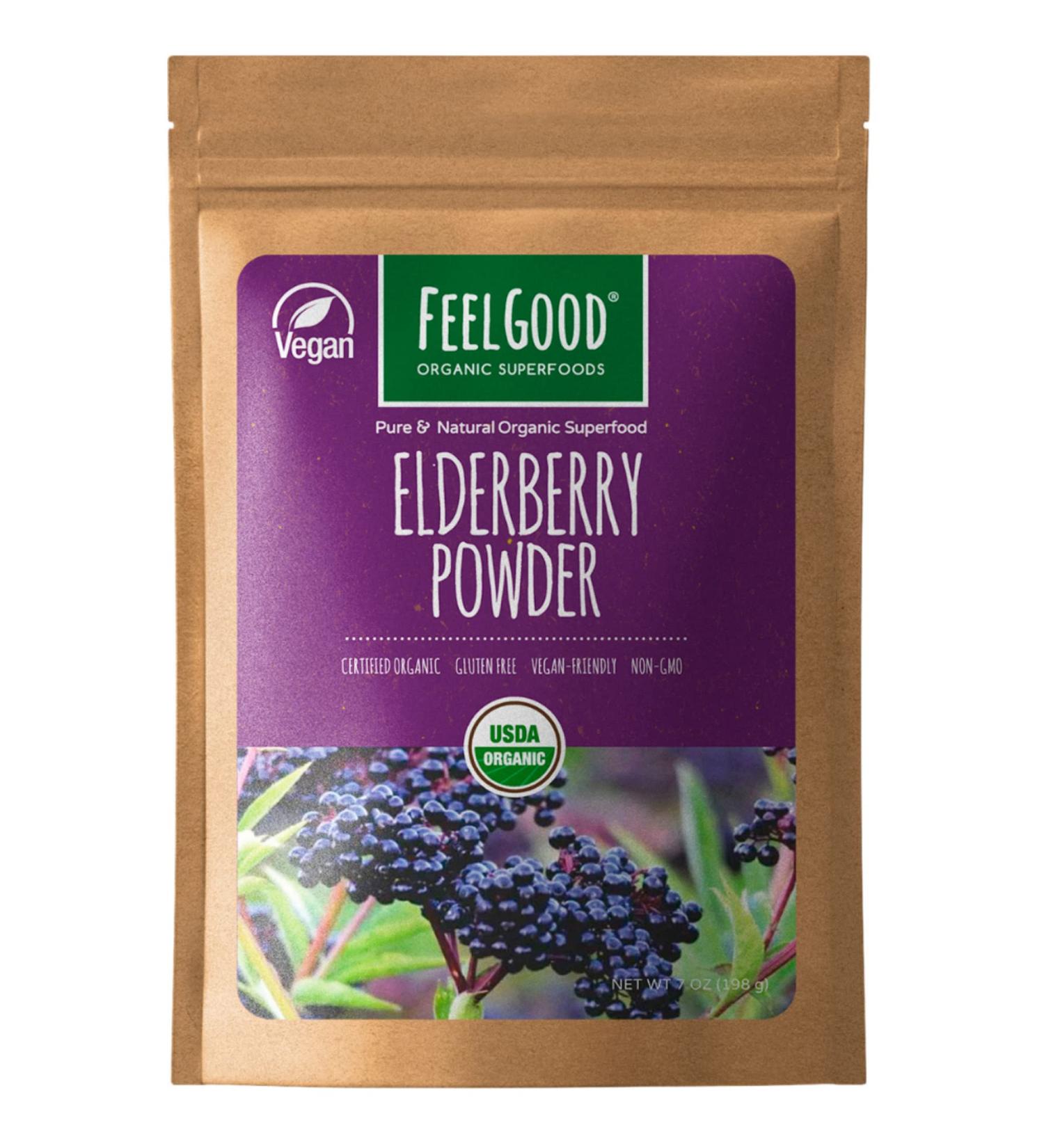 Feelgood Superfoods Organic Elderberry Powder - 7 oz Vegan Antioxidant & Immune Booster - Buy Online on GoSupps.com