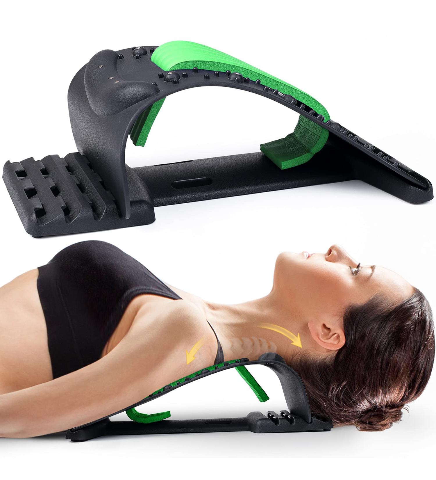 Neck Stretcher for Pain Relief - Upper Back & Shoulder Relaxer Device - Cervical Traction for Spine Alignment - 4 Height Levels - Green - Buy Online on GoSupps.com