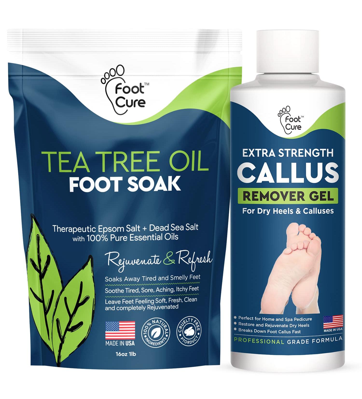 Tea Tree Foot Soak & Callus Remover Gel Kit - Antifungal Soak with Epsom Salts for Calluses, Dry Cracked Heels, Toenail Fungus, and Odor - Tea Tree Oil Pedicure for Tired Feet - Buy Online on GoSupps.com