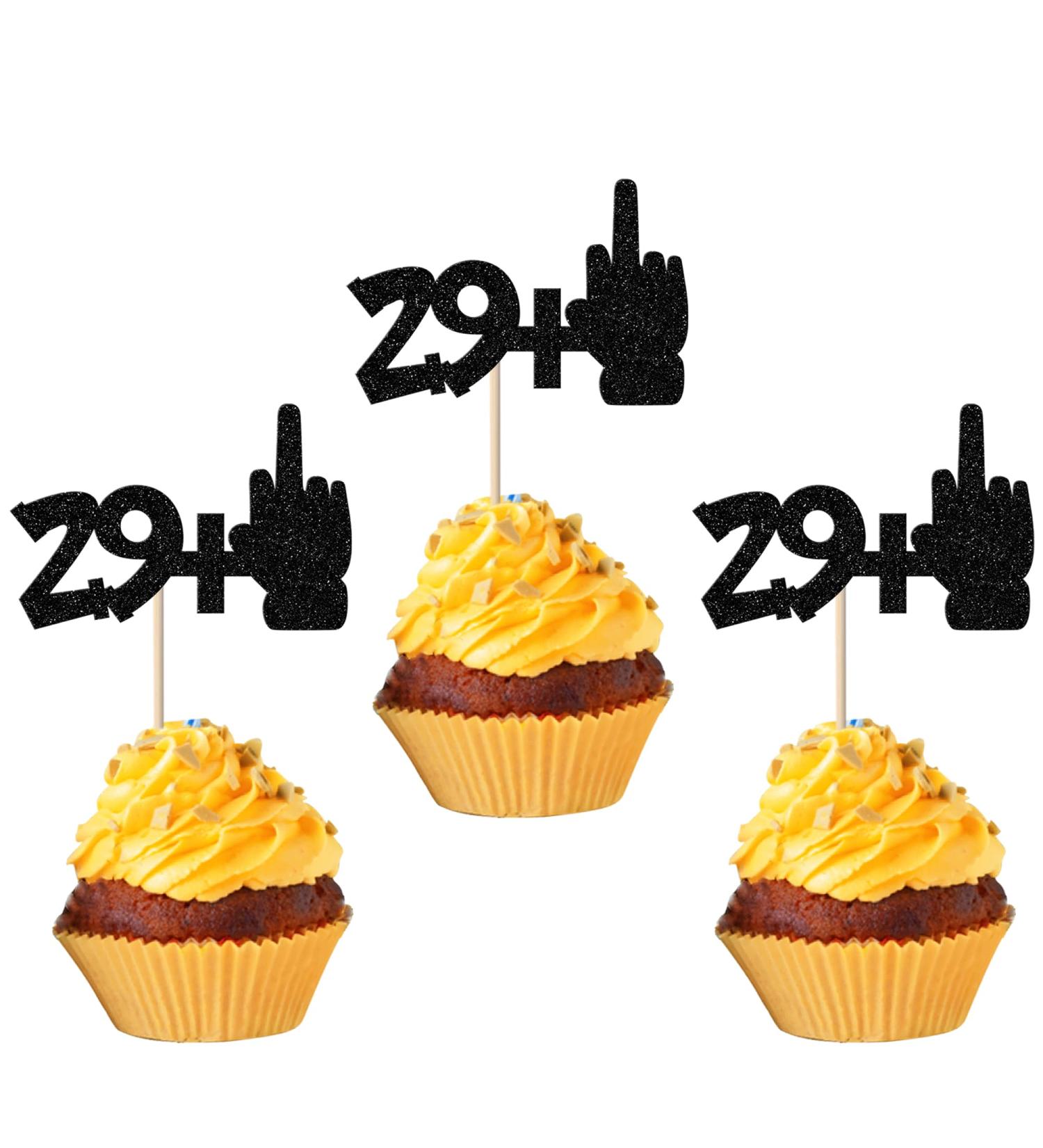 24 Pack 29+1 Cupcake Toppers Glitter 30th Birthday Cupcake Picks Cheers to 30 Middle Finger Happy 30th Birthday Cupcake Decorations Anniversary Party Supplies Black-1 30th Black-1