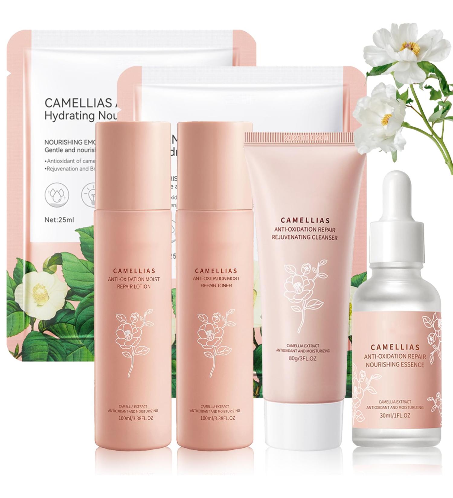 Hydrating Facial Skin Care Sets for Women & Teens | Camellia Skin Care Routine Kit - Toner Serum Lotion Cleanser & Mask - Buy Online on GoSupps.com
