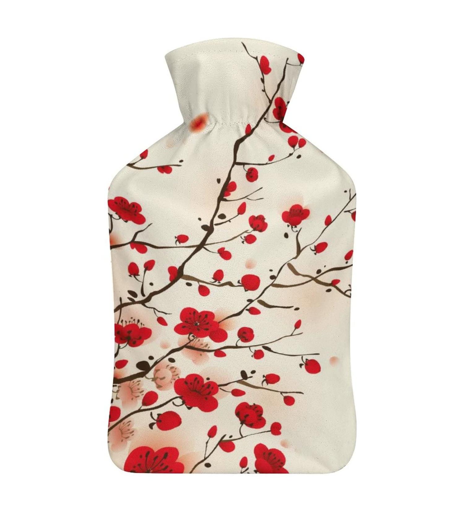 Peach Blossom Hot Water Bottle with Plush Cover | Hand Warmer for Adults & Children - 26.5x15.3cm | International Shipping Available - Buy Online on GoSupps.com