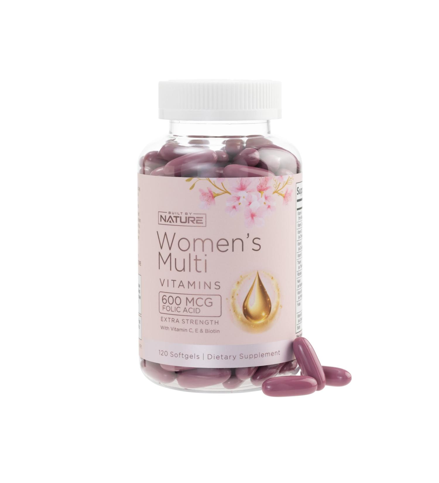 Built by Nature Vitamins for Women Women's Complete Daily Multivitamin Supplement with A B C D E Iron Calcium Magnesium and Multi Minerals Wellness & Immune Health Support - 120 Softgels - Buy Online on GoSupps.com