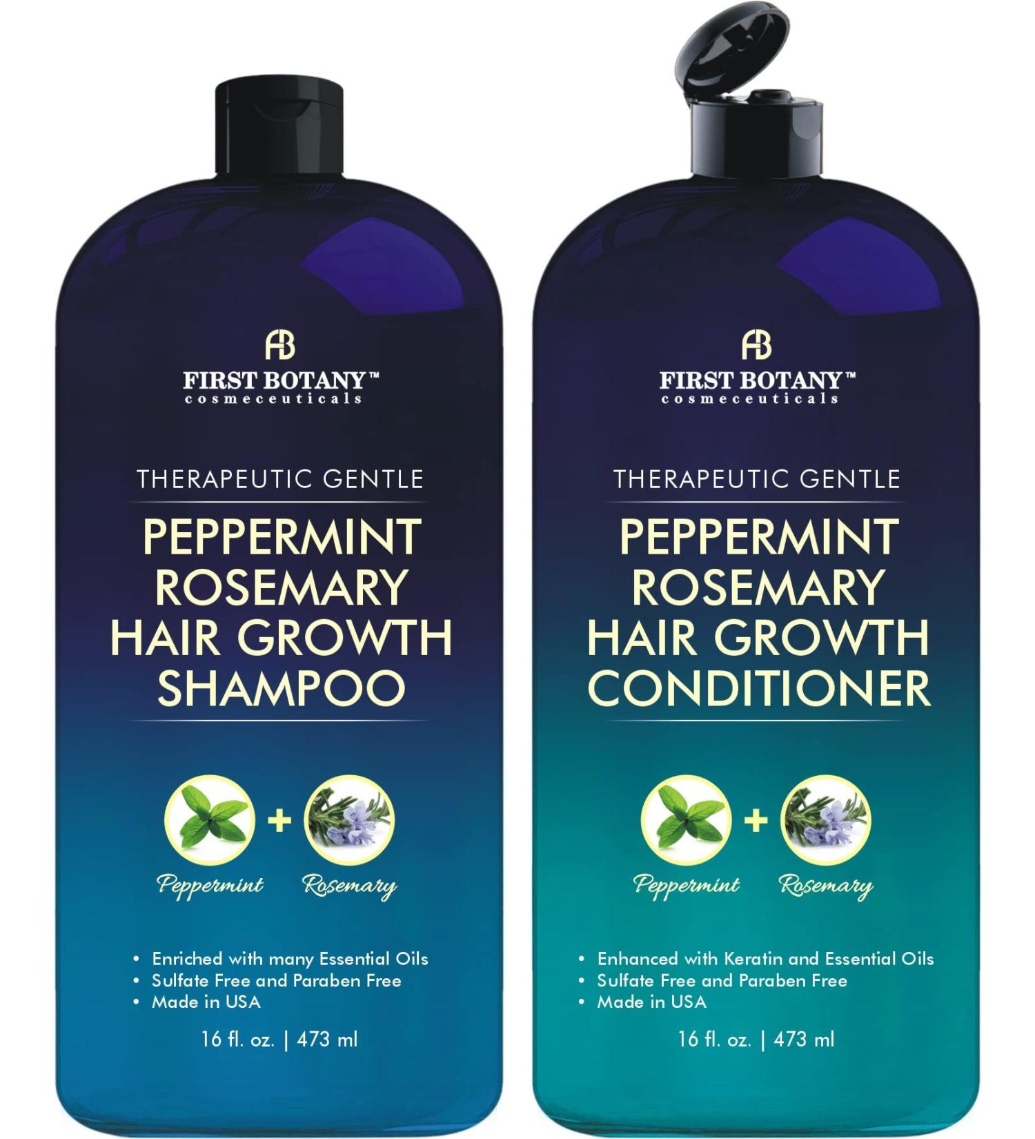 Peppermint Rosemary Hair Regrowth Shampoo & Conditioner Set - Daily Hydrating, Detoxifying, Volumizing Formula, Fights Dandruff - 16 fl oz x 2 - Buy Online on GoSupps.com