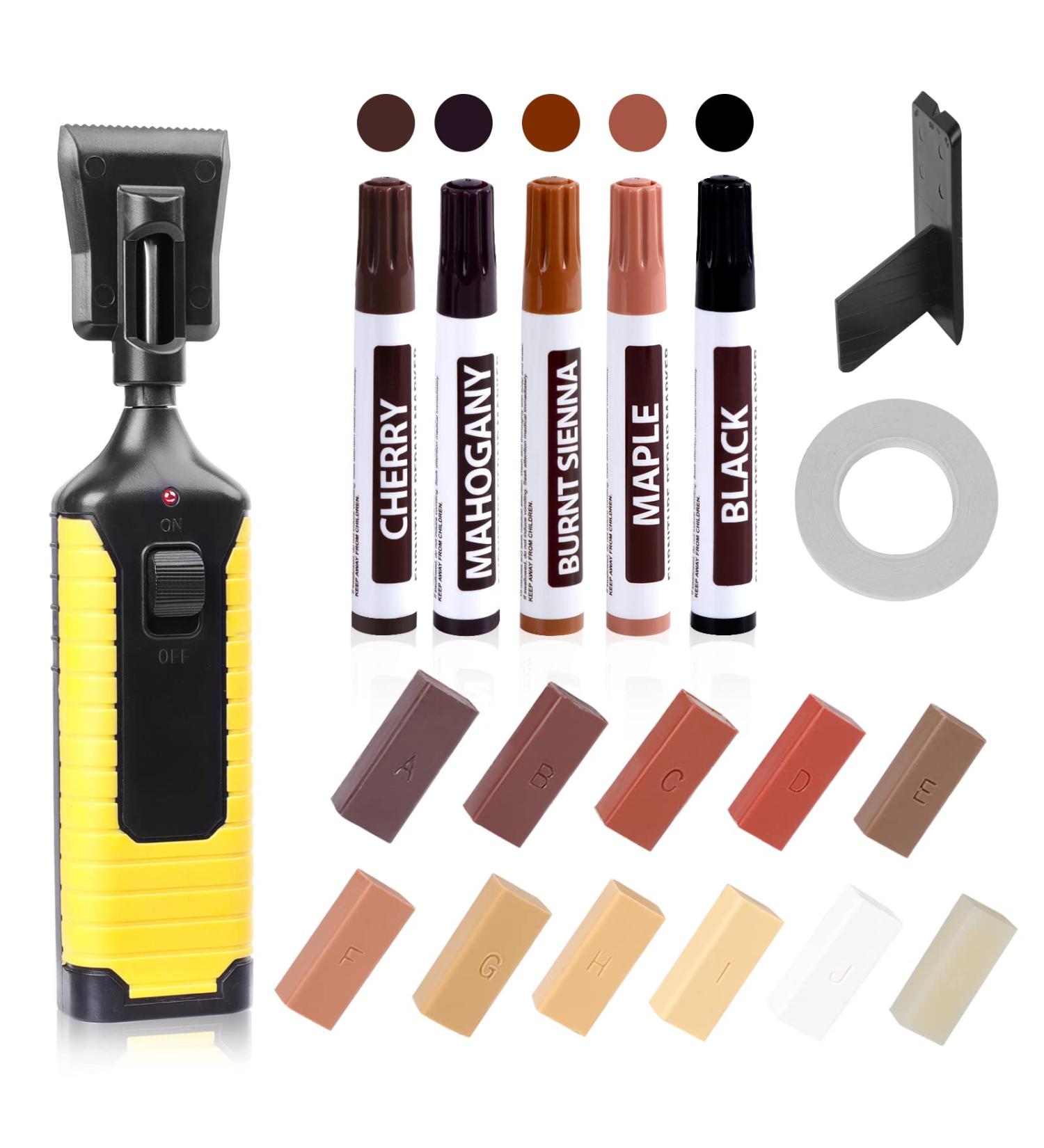 Hardwood Floor Repair Kit - 24Pcs Touch Up Markers with Melting Tool - 11 Colors Wax Sticks for Scratch Repair on Floors, Tables, Cabinets - Buy Online on GoSupps.com