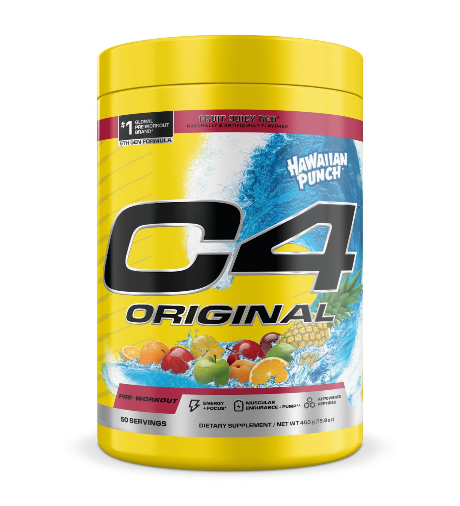 Cellucor C4 Original Pre Workout Hawaiian Punch - Pre-Workout for Endurance, Focus & Performance with 200mg Caffeine, Beta-Alanine, Creatine Nitrate, L-Arginine & PeptiPump Sugar Free, 50 Servings Hawaiian Punch Fruit J  - Buy Online on GoSupps.com