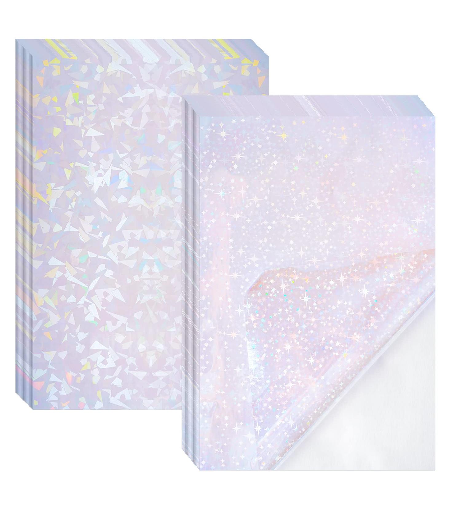 Transparent Holographic Laminate Sheets - A4 Size Self-Adhesive Film for DIY Crafts - 10 Sheets | Waterproof Vinyl Sticker Paper with Broken Glass and Stars Design - Buy Online on GoSupps.com