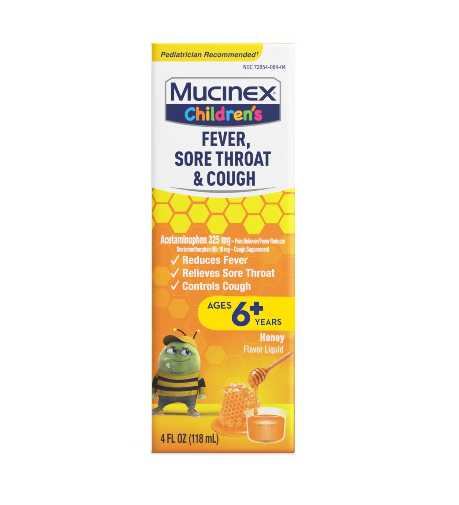 Mucinex Children's Fever & Cough Relief - Multi-Symptom Cold Medicine Honey Flavor 4 Fl Oz - International Shipping Available - Buy Online on GoSupps.com