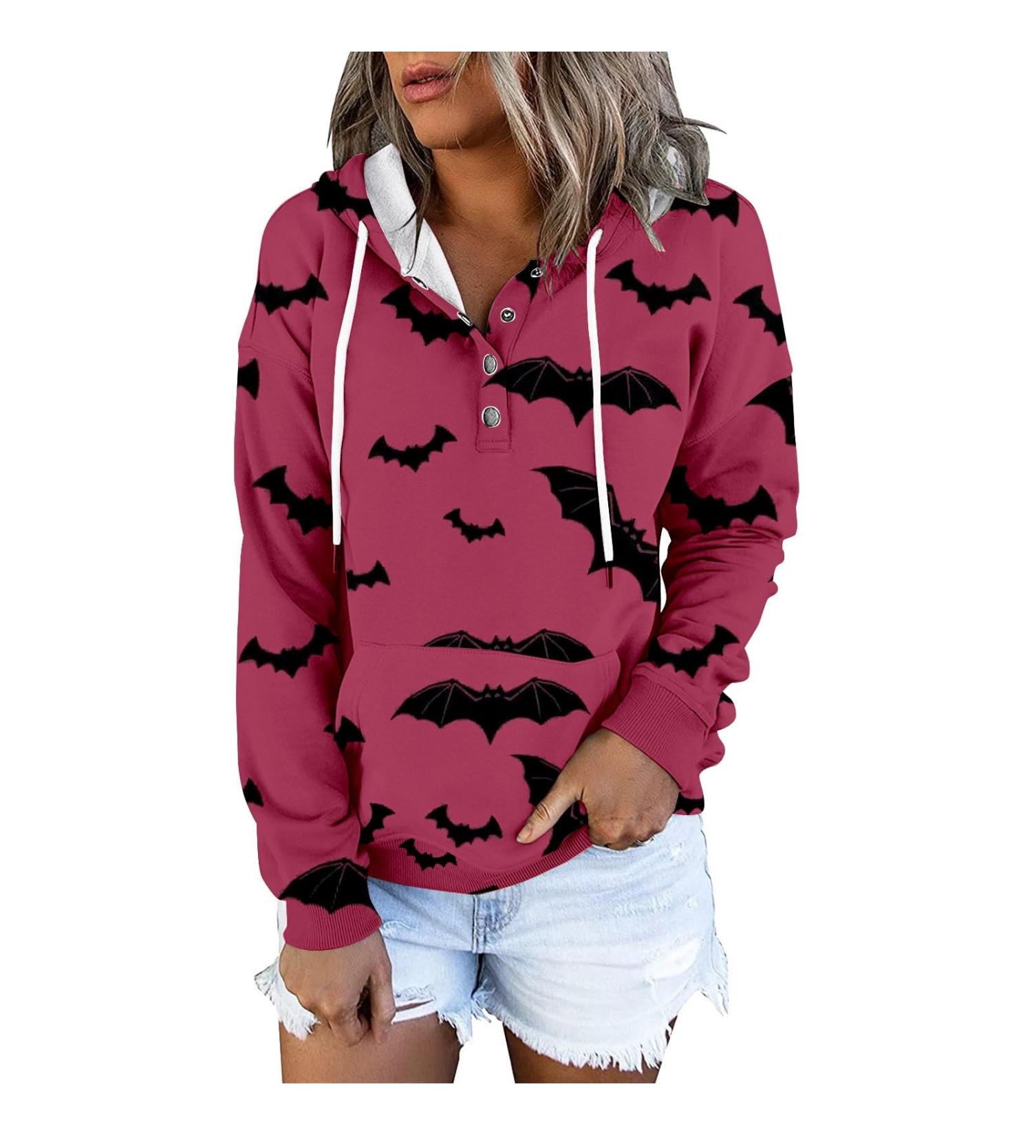 Shop Creoqiji Women's Black Sweater | Fashionable Long-Sleeved Hooded Style with Button & Cord Tie - Hot Pink Options Available - Buy Online on GoSupps.com