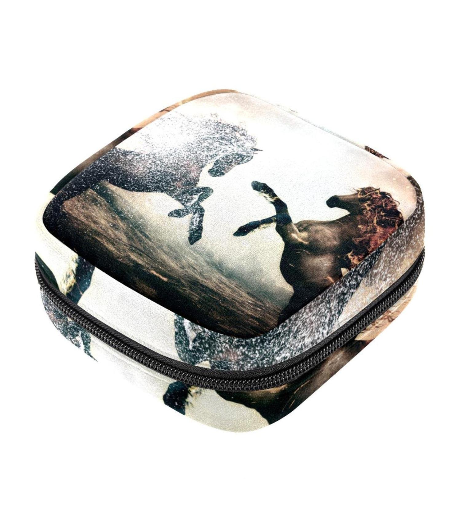 Menstrual Pad Bag with Zipper | Cool Horse Animal Design | Ladies Napkin & Tampons Pouch for Women & Girls | International Shipping Available - Buy Online on GoSupps.com