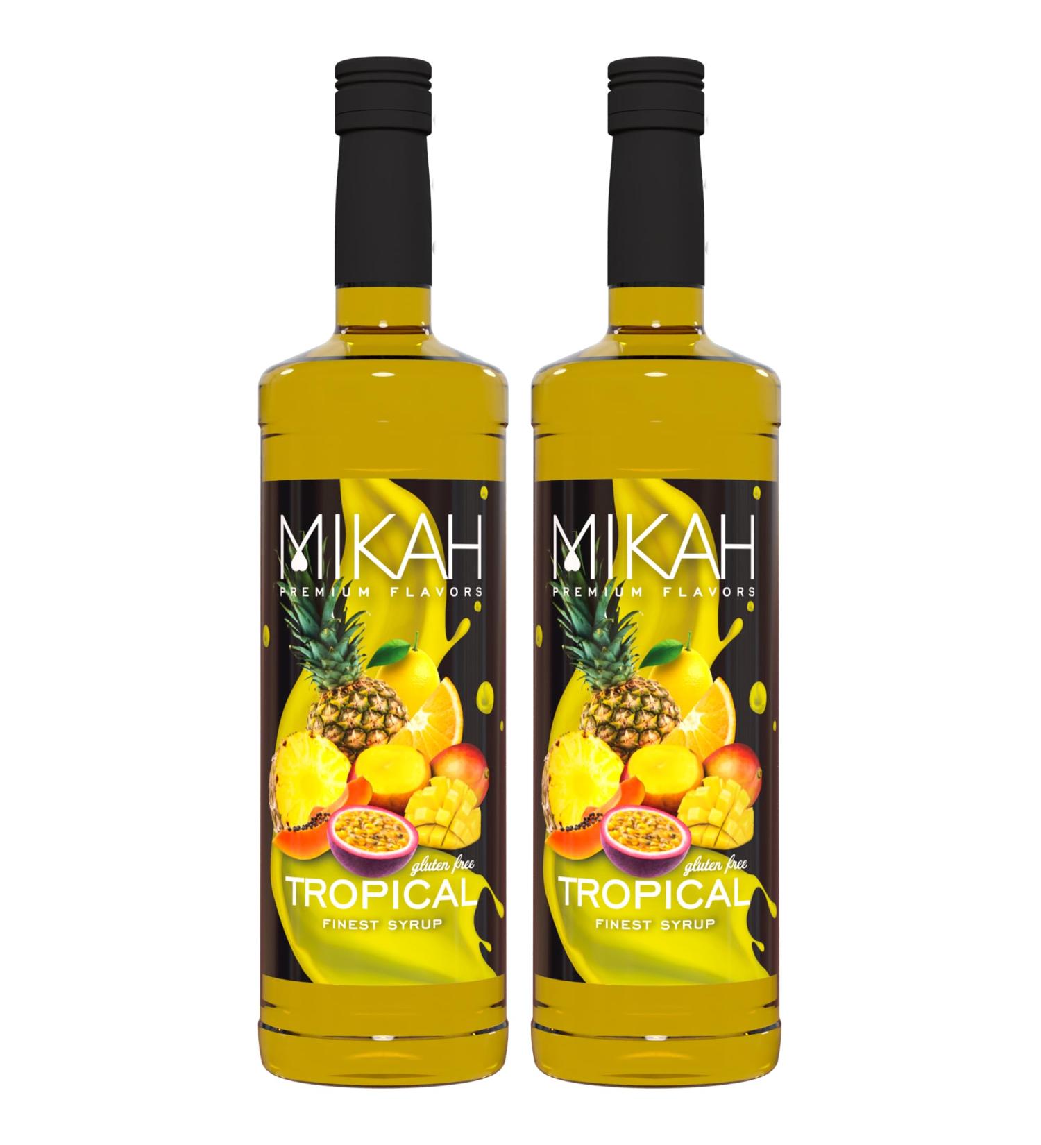 Mikah - Premium Flavors - Tropical (Fruits Tropicaux) x2 | Sirop pour boissons et desserts | Usage professionnel | 2 bouteilles de 1 litre (2x1000ml) - Buy Online on GoSupps.com