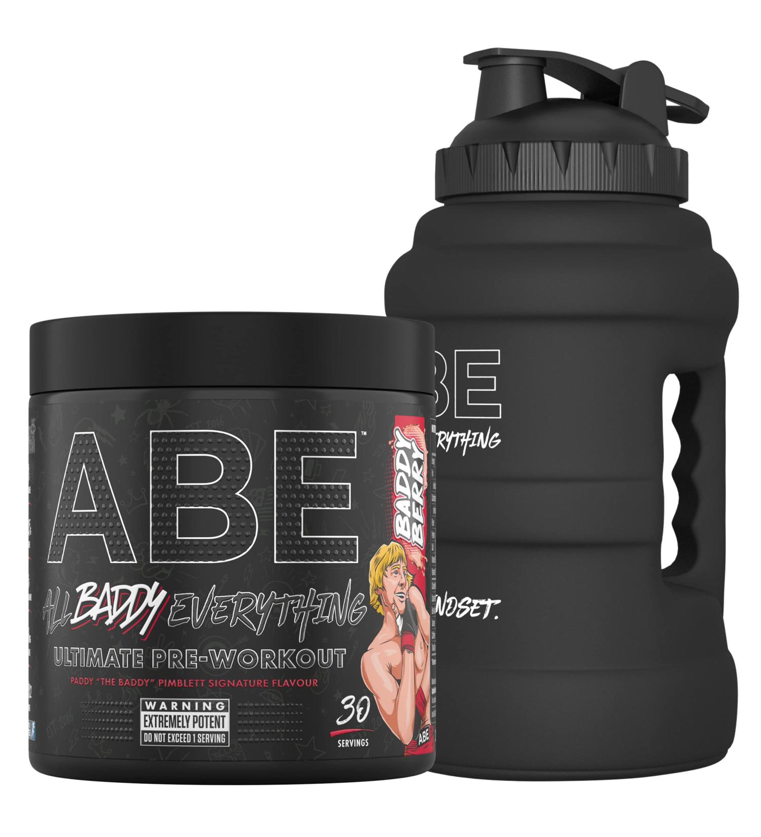 Applied Nutrition ABE Pre Workout Bundle - Baddy Berry Flavor | 375g Powder + 2.5 LT Matt Black JUG | Energy & Performance Booster with Creatine Beta Alanine - Buy Online on GoSupps.com