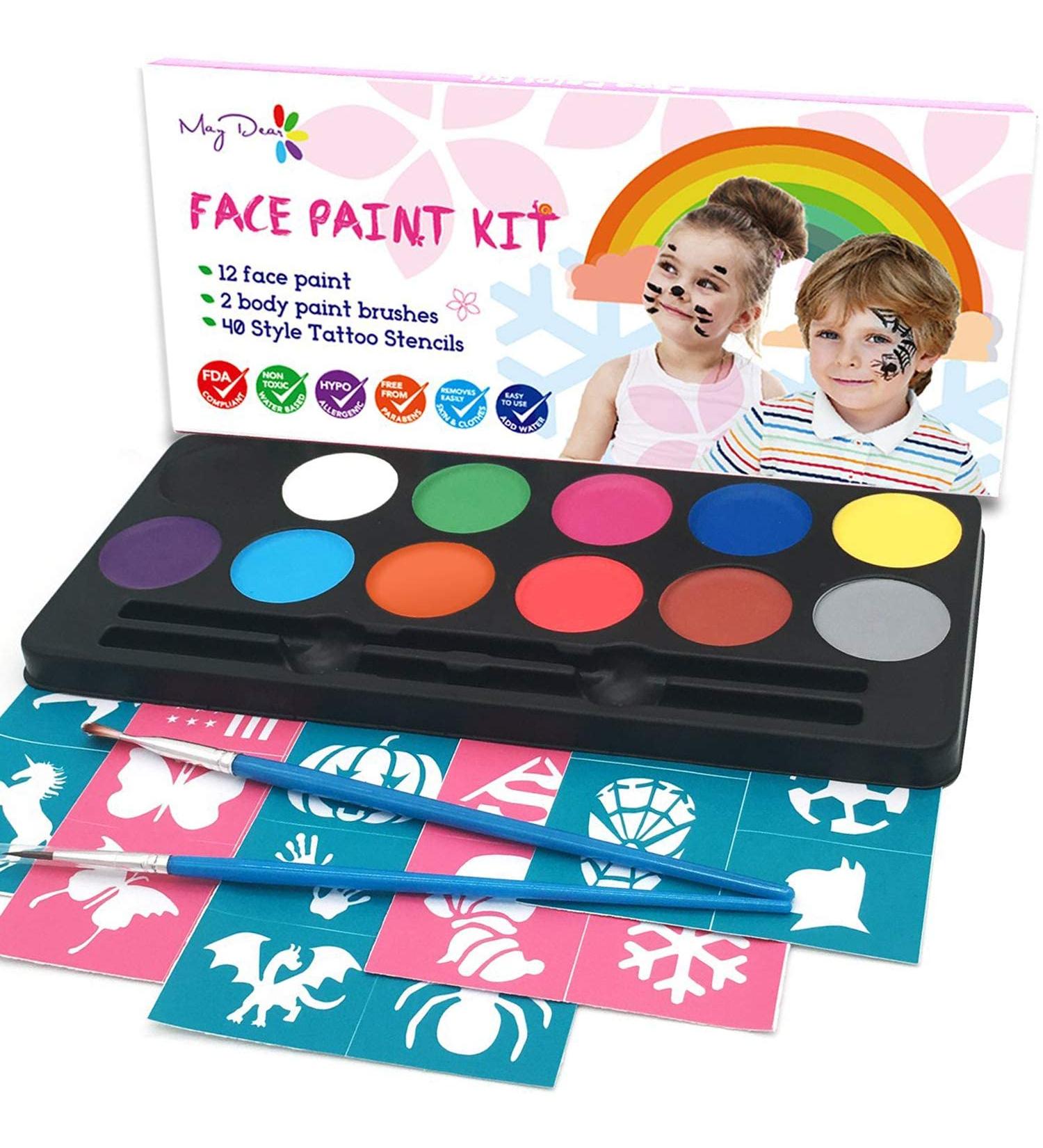 Maydear Kids Face Painting Kit - 12 Color Safe & Non-Toxic Water Based Paint (Matte Finish) - Buy Online on GoSupps.com