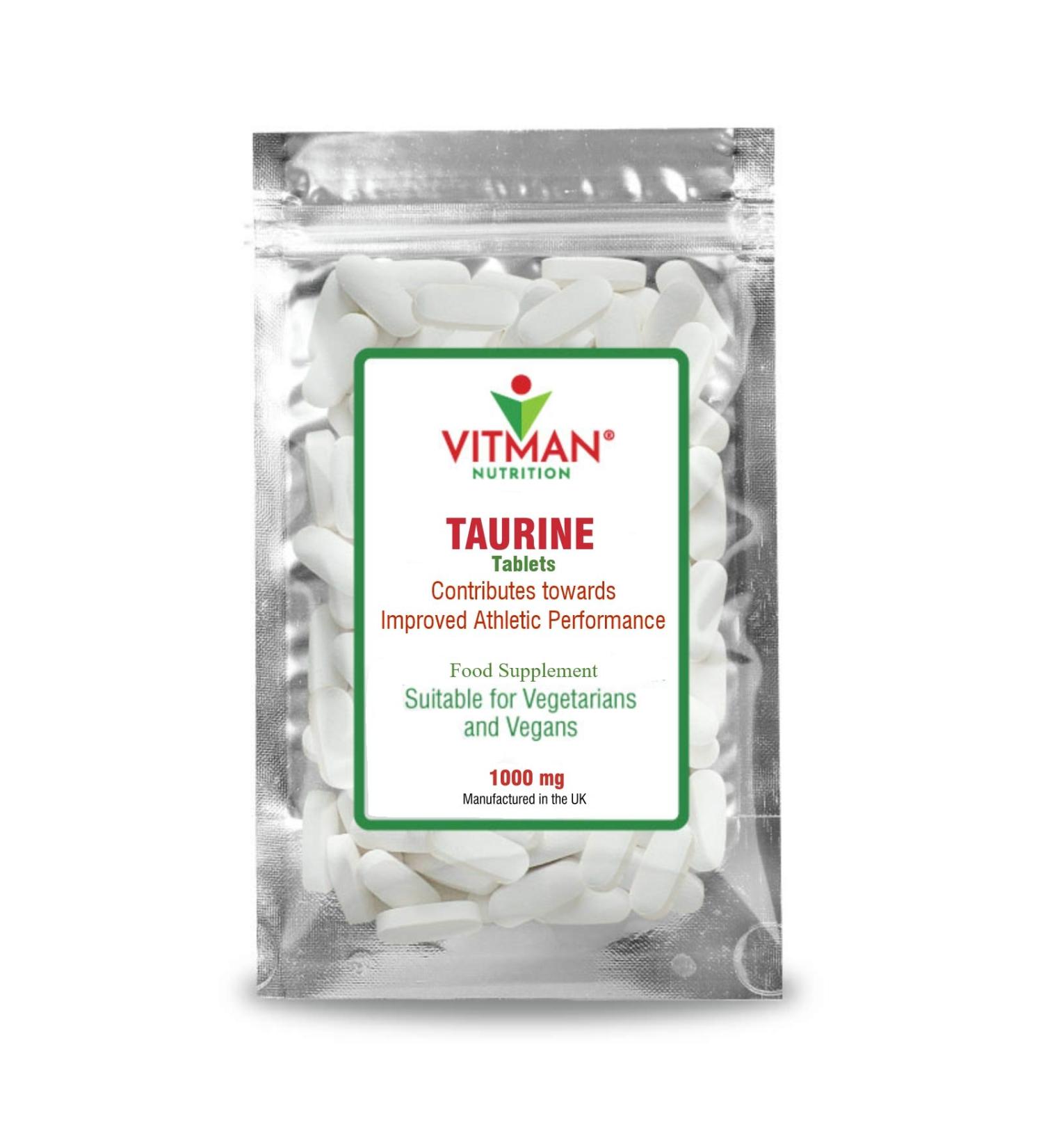 L-Taurine 1000mg High Strength Energy Supplement for Endurance & Muscle Pump - 90 Tablets by VitMan Nutrition - Buy Online on GoSupps.com