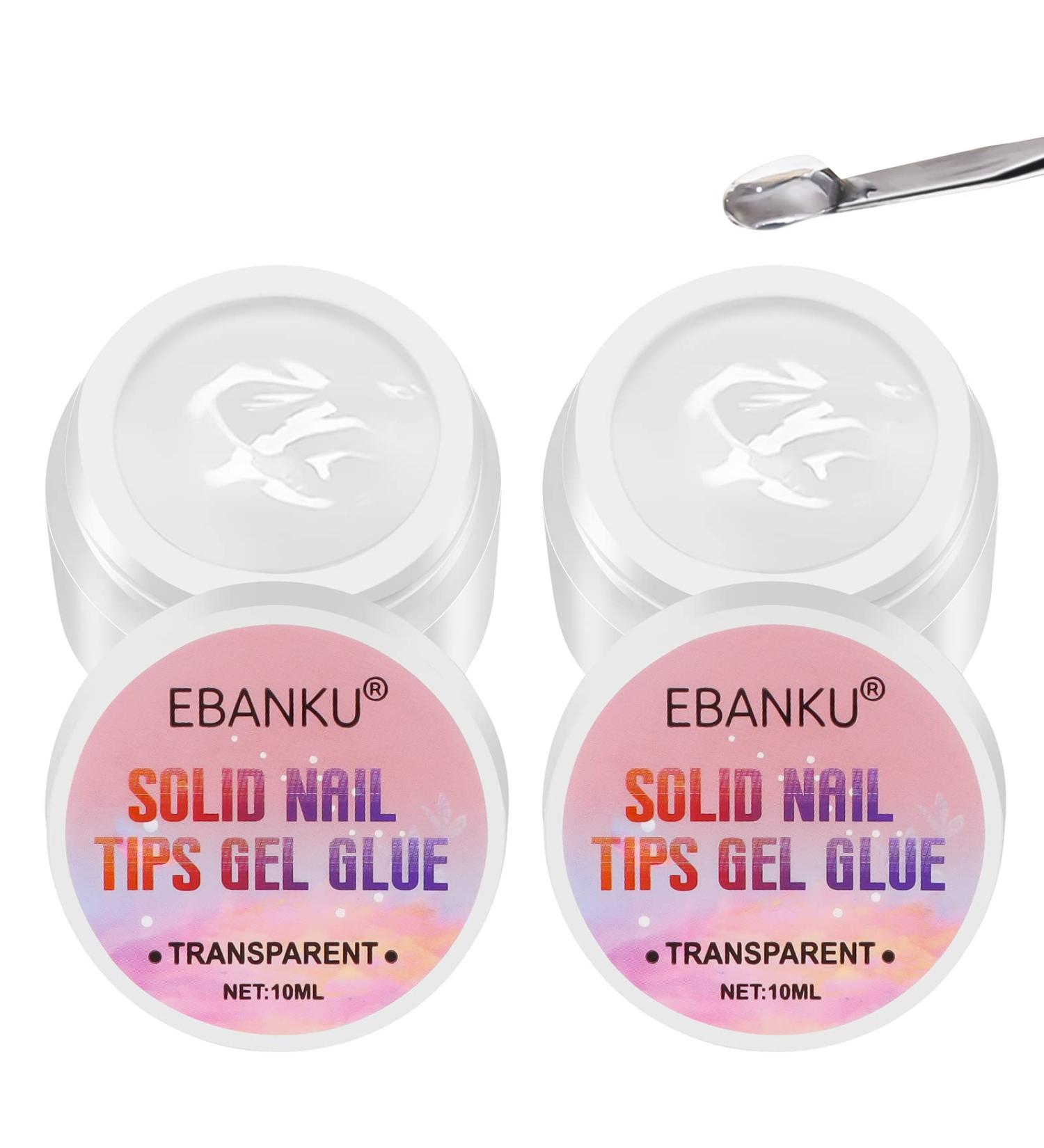 EBANKU Clear Solid Nail Glue Gel 2X 10ml - Acrylic Nail Tips Adhesive for Press On Nails - Manicure Gel Glue for False Nails (2PCS) - Buy Online on GoSupps.com