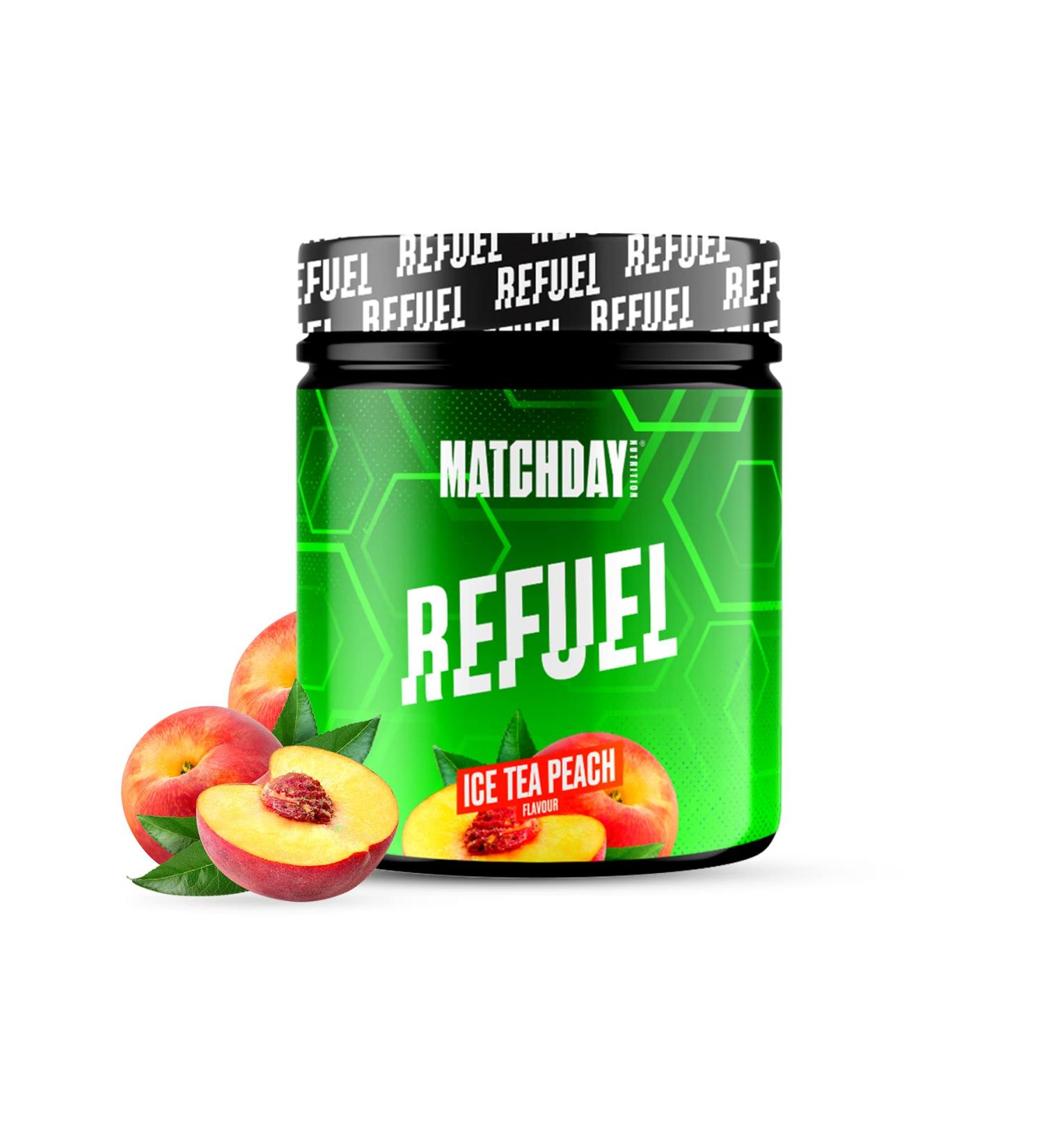 Matchday Nutrition Refuel - Optimal Recovery Drink for Footballers | Carbohydrates Amino Acids & Vitamins | Ice Tea Peach Flavor - Buy Online on GoSupps.com