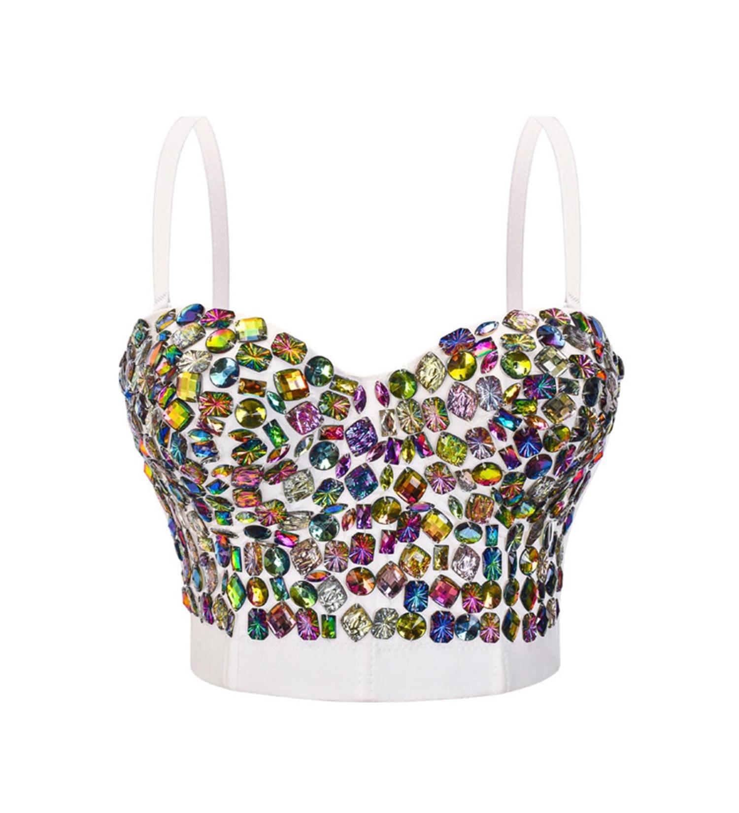 Hand Sewn Rhinestone Suspender Corset Top - White X-Large - Buy Online on GoSupps.com