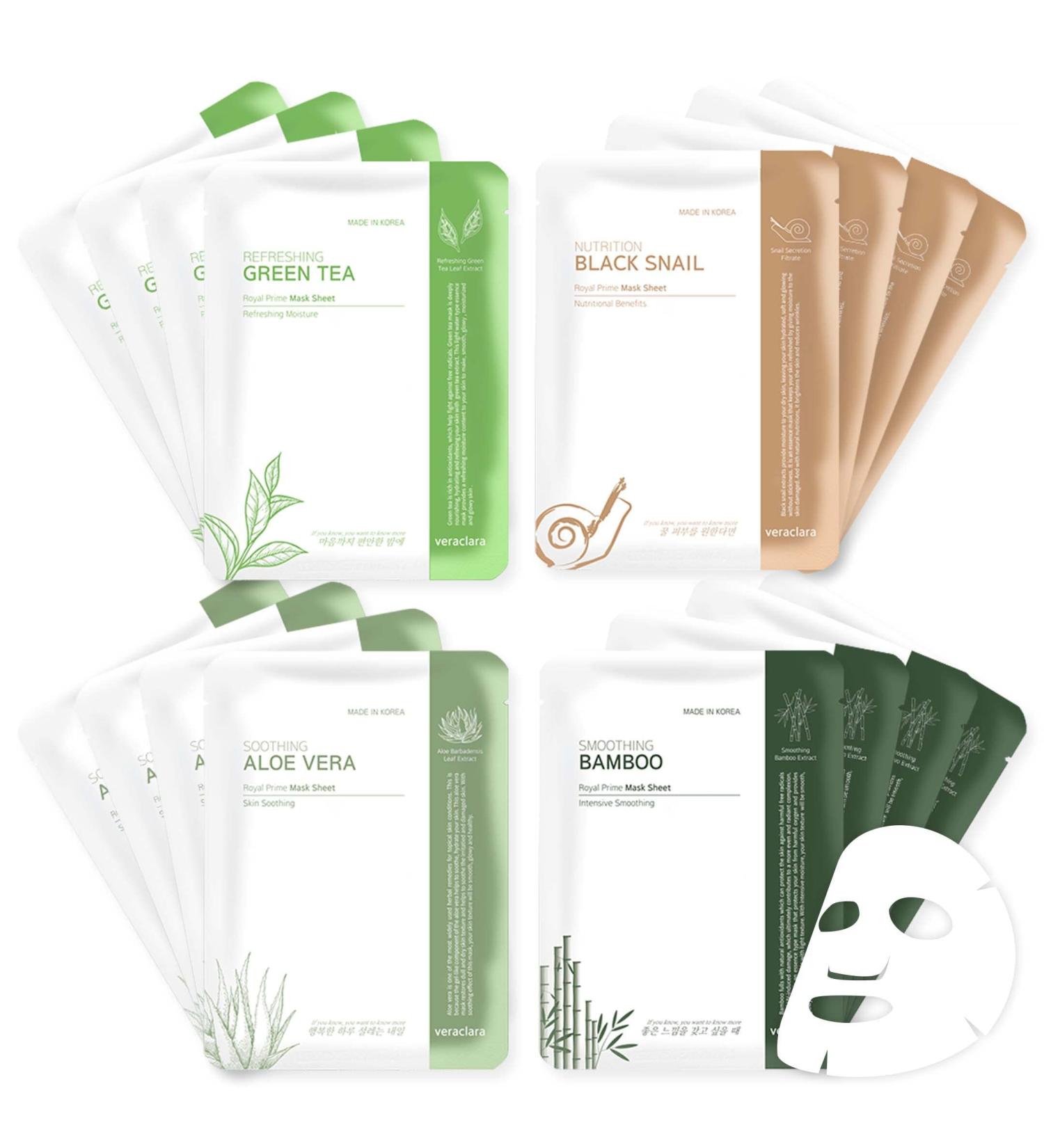 Veraclara Facial Mask Sheet - Korean Skincare for Brightening Hydration & Firming | Diminish Dark Spots & Circles (16REALCOMBO - Buy Online on GoSupps.com