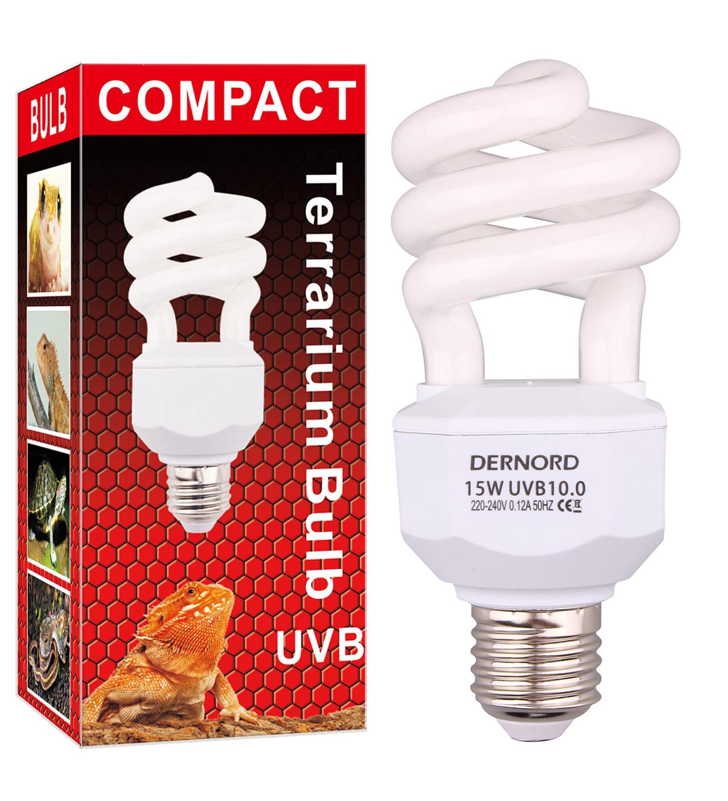 Dernord UVB & UVA Light Bulb 10.0 - 15W Compact UV Lamp for Lizard Turtle Snake & Leopard Gecko - Optimal Animal Habitat Lighting - Buy Online on GoSupps.com