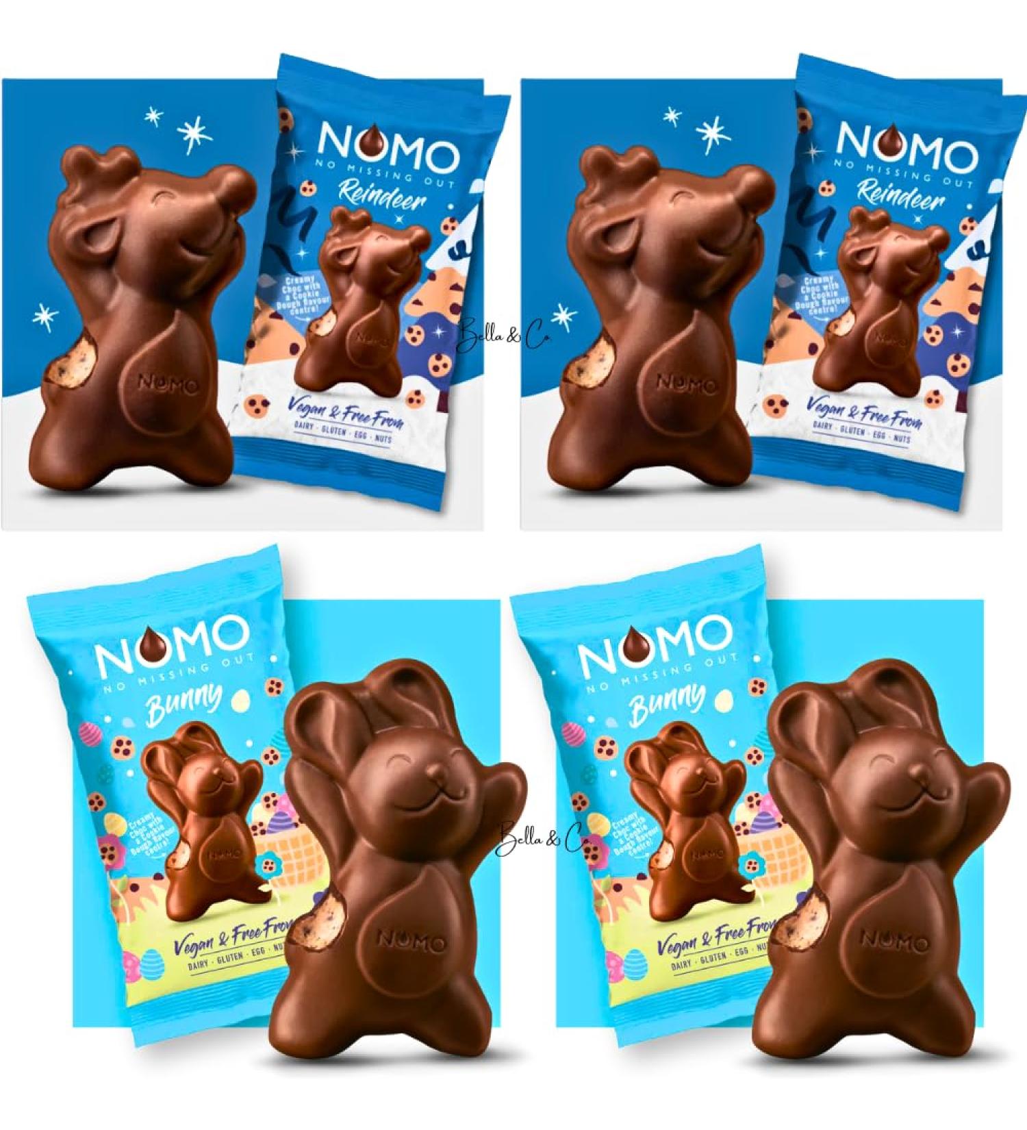 2x NOMO Cookie Dough Reindeer & 2x NOMO Cookie Dough Bunny Easter Chocolate | Chocolate Easter 2023 | Free From Dairy Gluten Eggs & Nuts | Chocolate Gifts - Buy Online on GoSupps.com