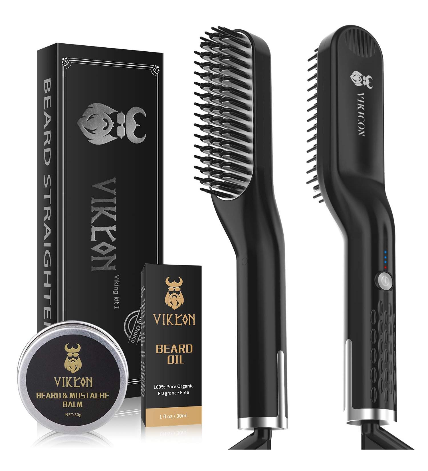 Beard Straightener for Men with FREE Beard Oil and Beard Balm Fast Anti-Scald Beard Straightening Comb Double Sided Ceramic Heated Beard Brush 3 Temperature Settings Portable for Travel and Home - Buy Online on GoSupps.com