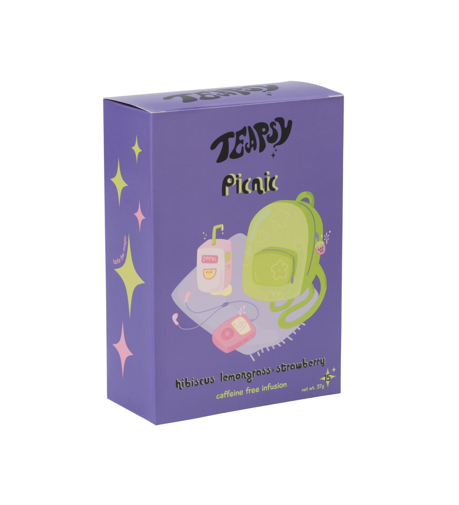 Picnic - Hibiscus Lemongrass & Strawberry Herbal Tea TEAPSY Caffeine Free 15 Teabags