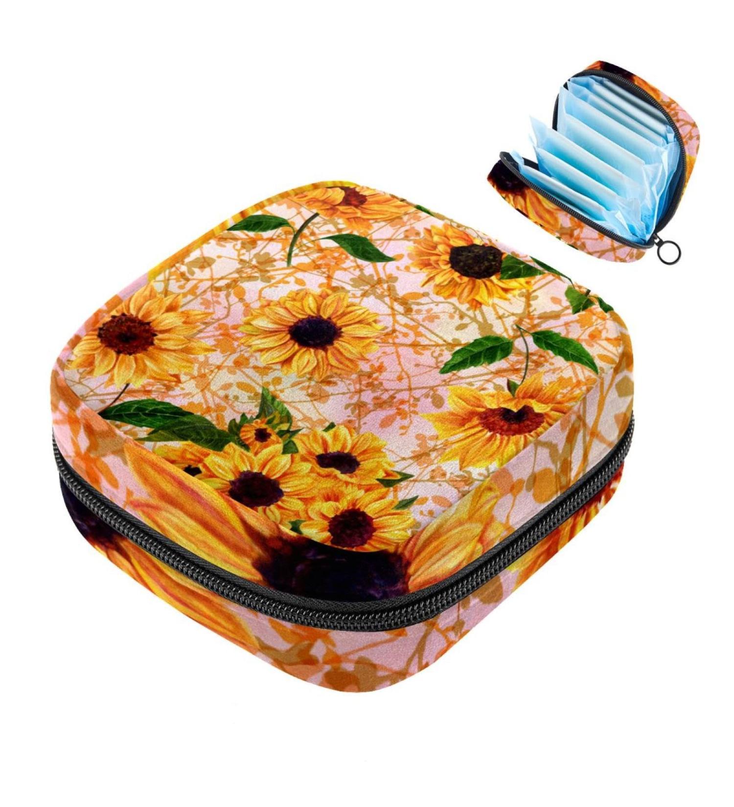 Artistic Sunflower Storage Bags for Women - Portable Menstrual Pad & Bandage Holders | Multi-Colored for School & Office - Buy Online on GoSupps.com