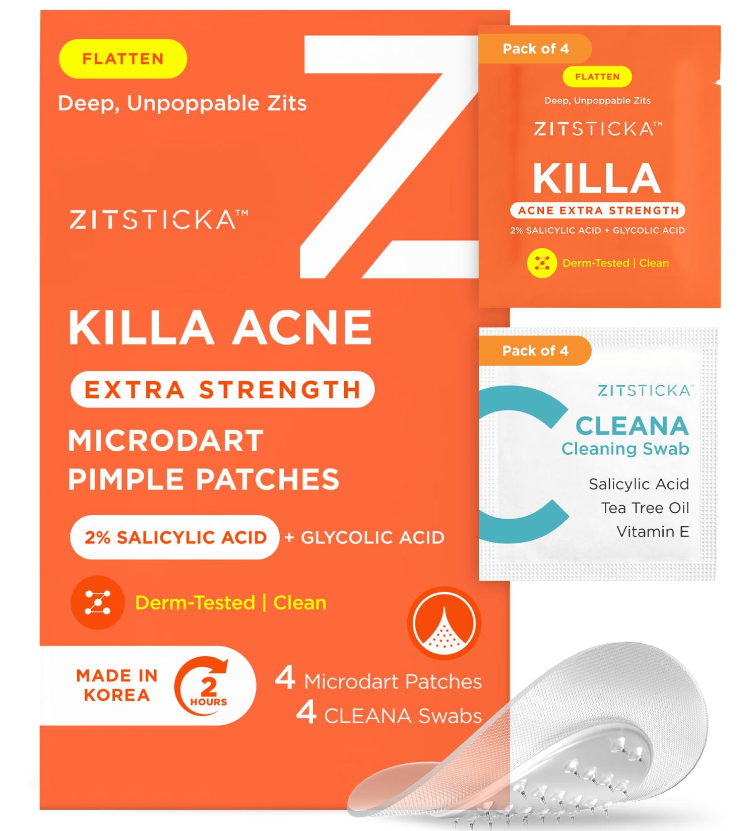 ZitSticka KILLA Lot de 4 patchs anti-acn extra forts de qualit m dicale Patchs avanc s action rapide pour les premiers zits Commence fonctionner en 2 heures 4 Count (Pack of 1) Zit Patches - Extra fort - Buy Online on GoSupps.com