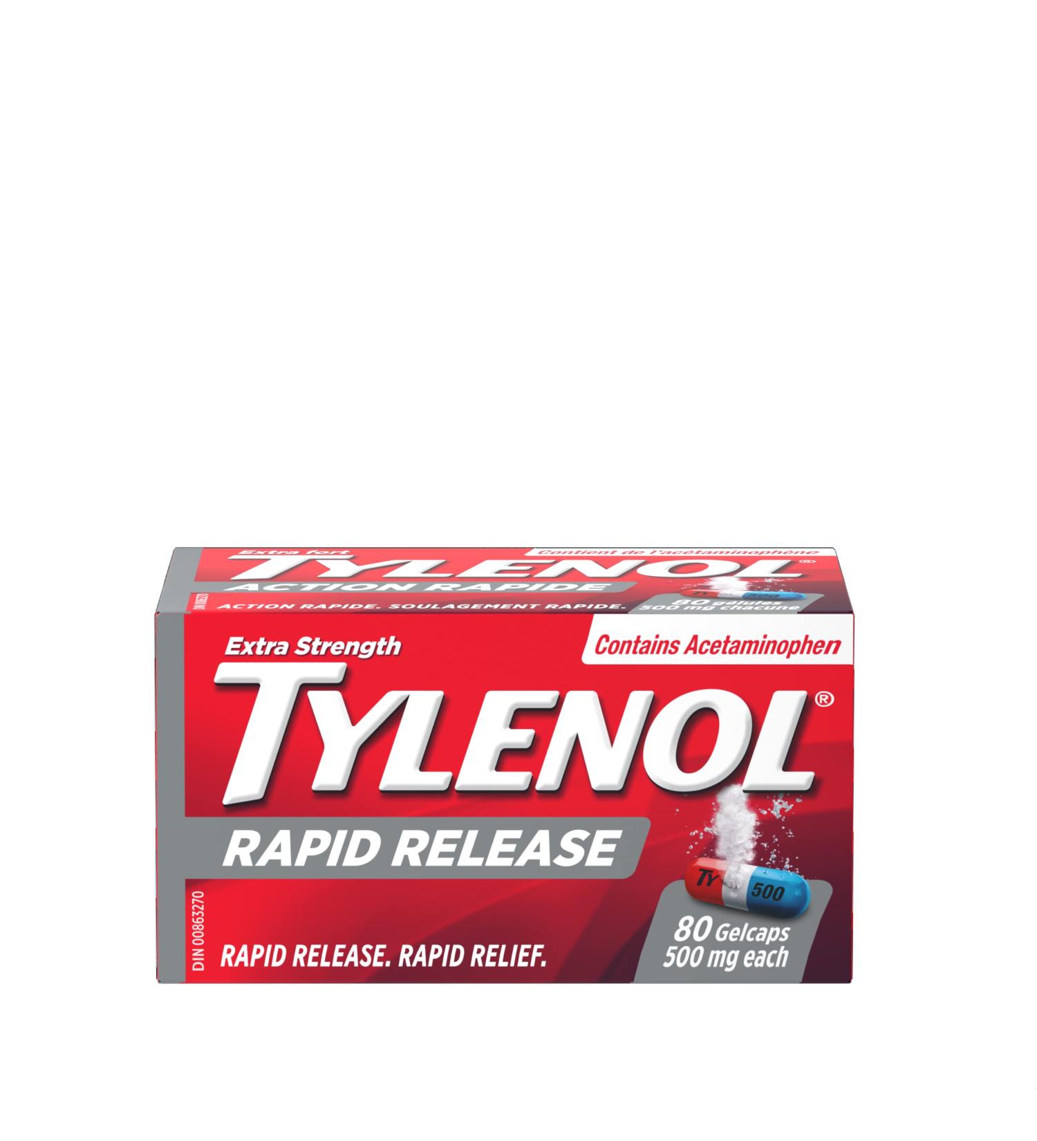 Tylenol Extra Strength Pain Reliever Medicine for Headache Back Pain and to Reduce Fever Acetaminophen Rapid Release Gelcaps 500mg 80 Gelcaps 80 Count (Pack of 1) Medication - Buy Online on GoSupps.com