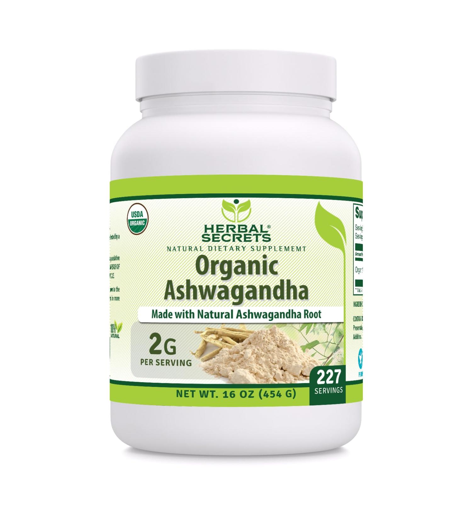 Herbal Secrets Organic Ashwaganda Root Powder 16 Oz | Non-GMO | Gluten Free | Made in USA