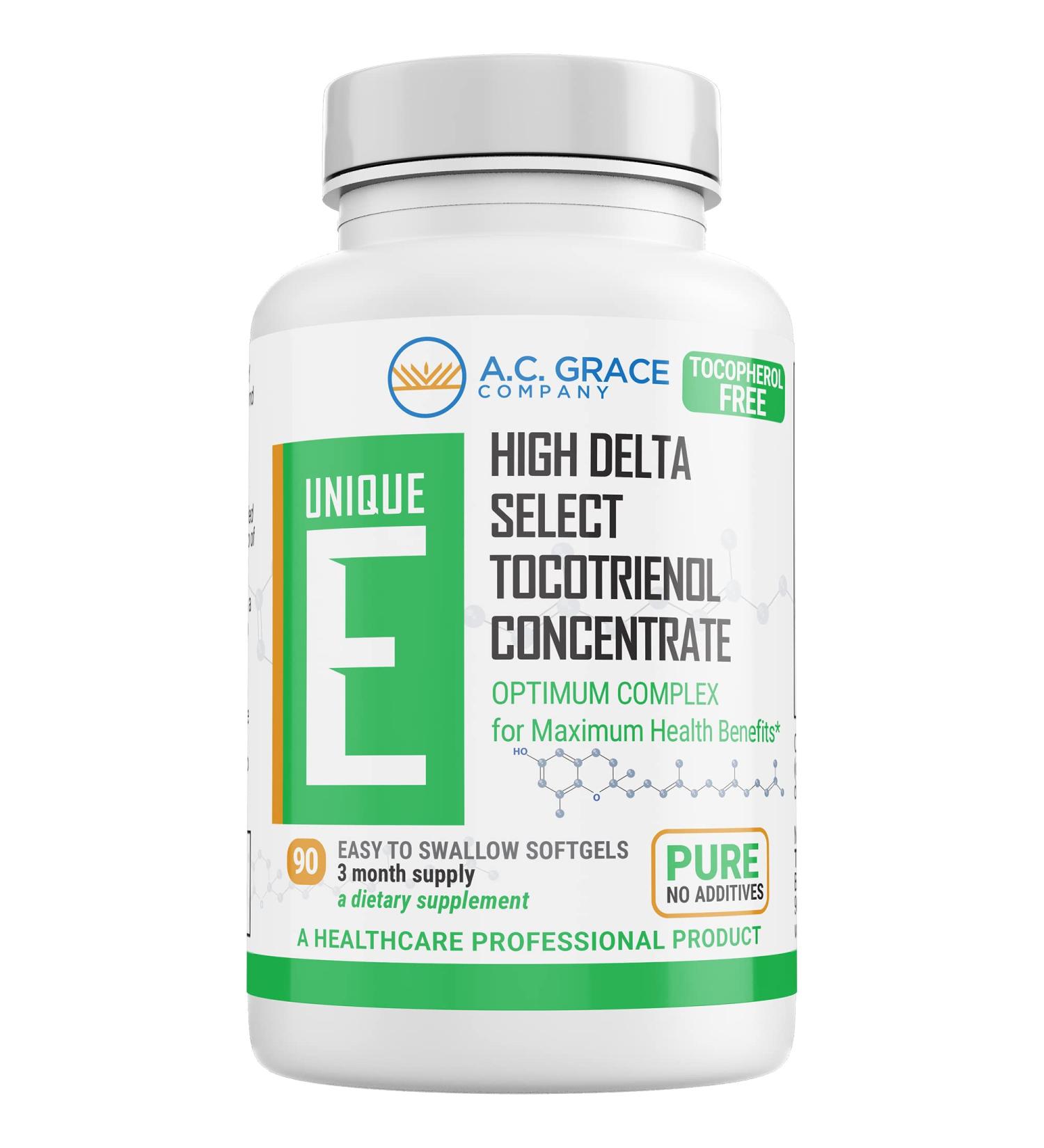UNIQUE E A.C. Grace Company Tocotrienols - Tocopherol Free Softgels 90 Count